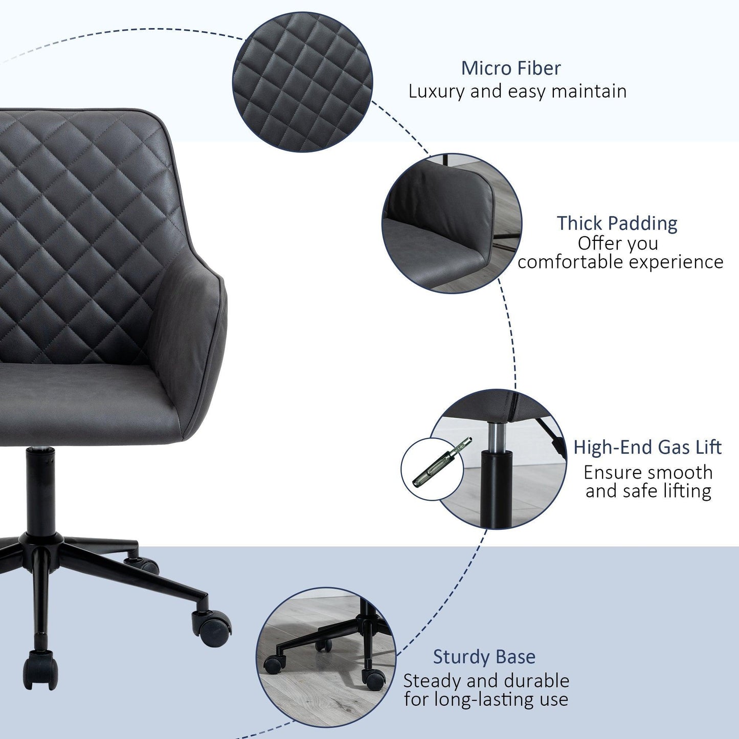 Vinsetto Grey Swivel Chair: Comfortable Office & Home Study Furniture - ALL4U RETAILER LTD