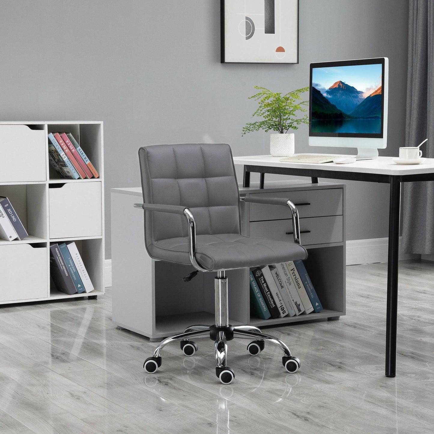 Vinsetto Grey Swivel Desk Chair with Adjustable Height - ALL4U RETAILER LTD