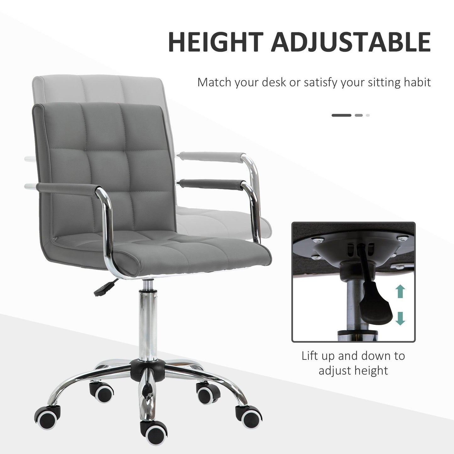 Vinsetto Grey Swivel Desk Chair with Adjustable Height - ALL4U RETAILER LTD