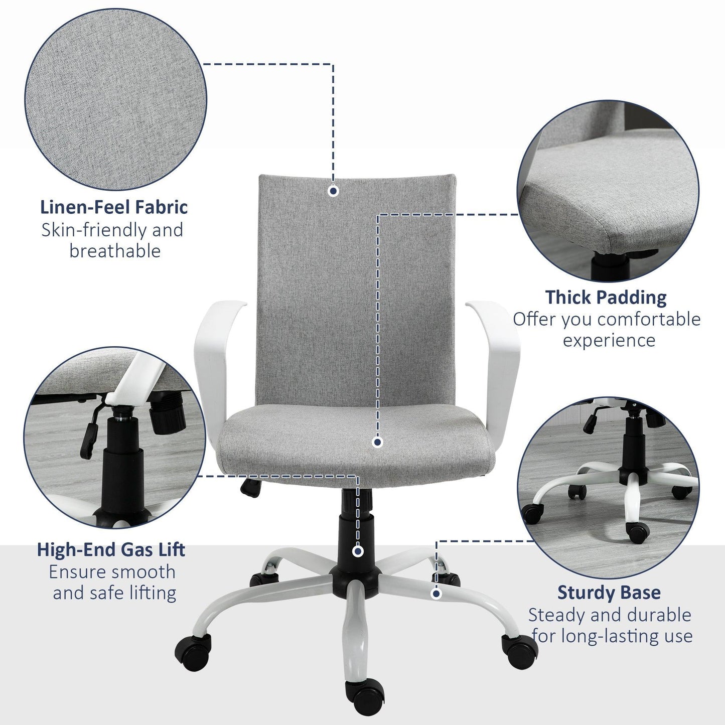 Vinsetto Grey Swivel Office Chair with Wheels - ALL4U RETAILER LTD