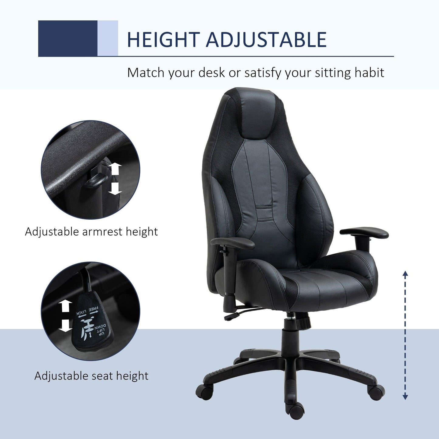 Vinsetto High Back Office Chair - Adjustable, Black - ALL4U RETAILER LTD