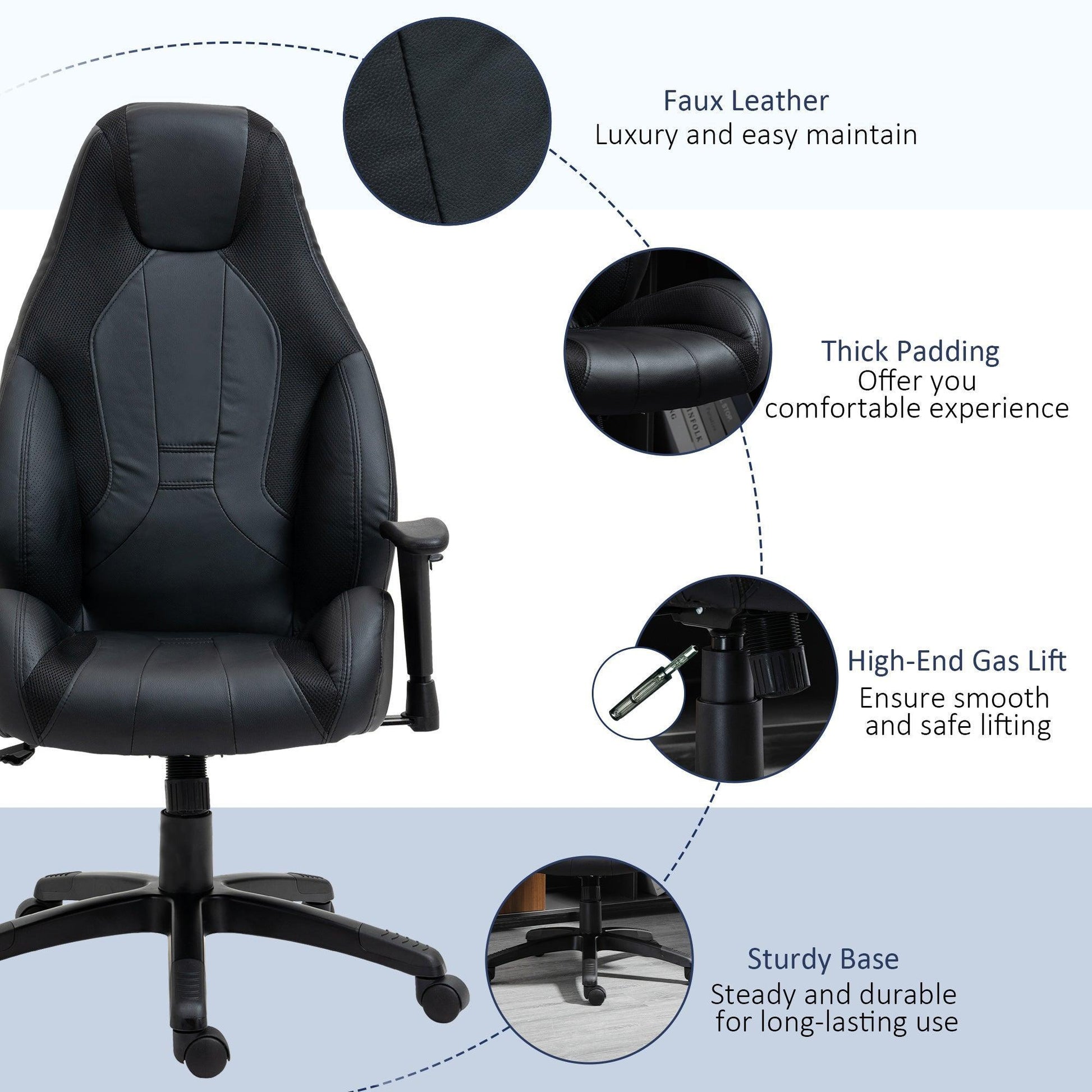 Vinsetto High Back Office Chair - Adjustable, Black - ALL4U RETAILER LTD