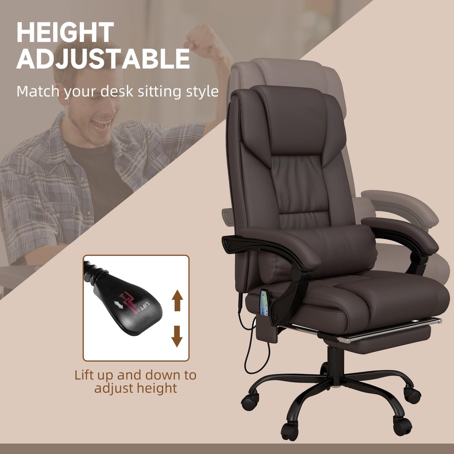 Vinsetto Leather Massage Reclining Office Chair - ALL4U RETAILER LTD