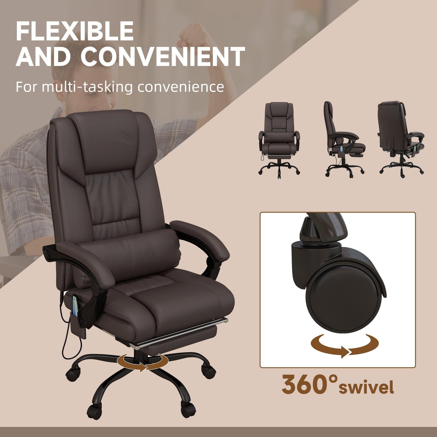 Vinsetto Leather Massage Reclining Office Chair - ALL4U RETAILER LTD