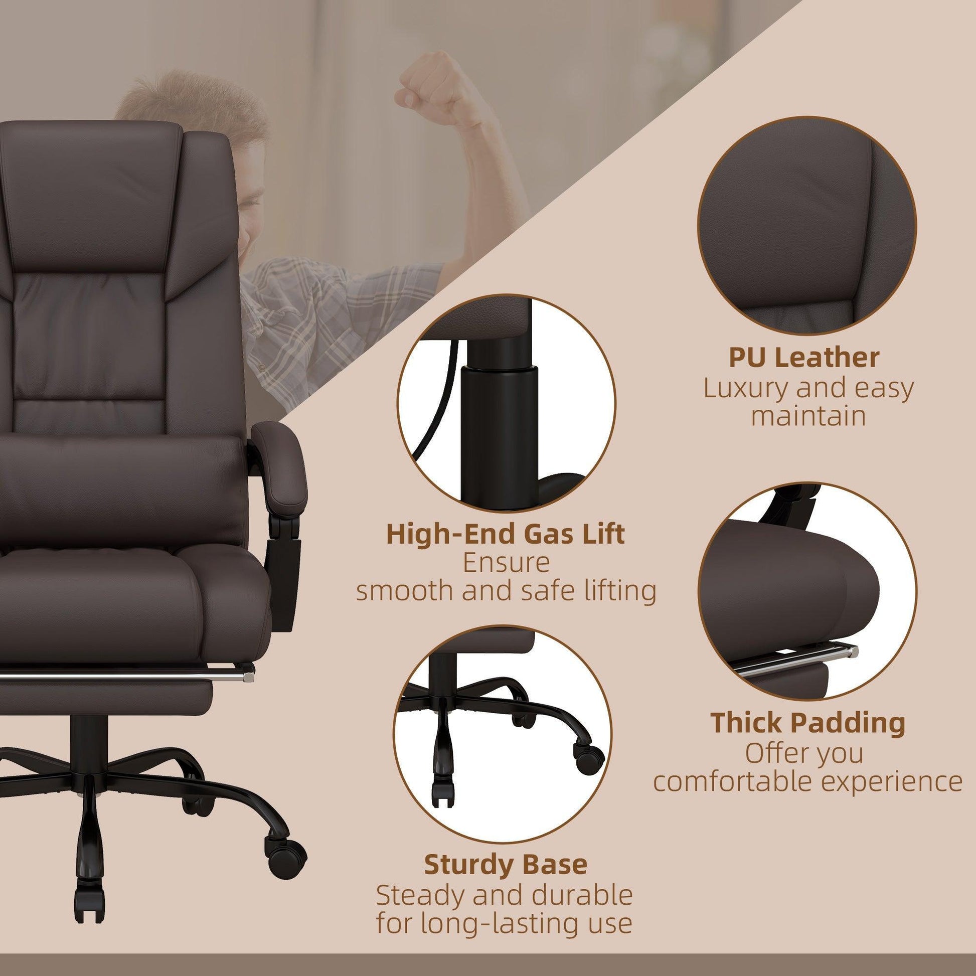 Vinsetto Leather Massage Reclining Office Chair - ALL4U RETAILER LTD