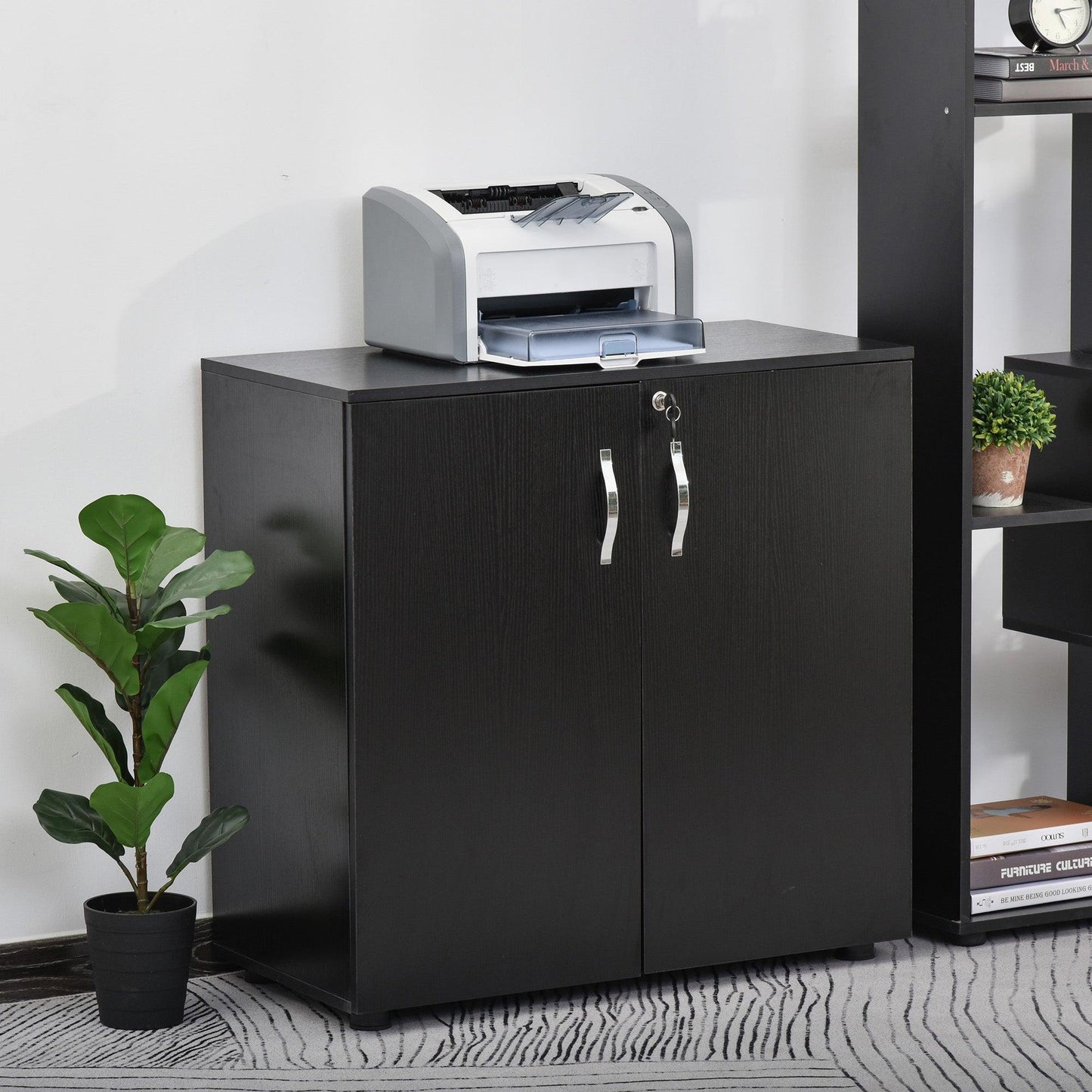 Vinsetto Locking Office Storage Cabinet - Stylish Black - ALL4U RETAILER LTD