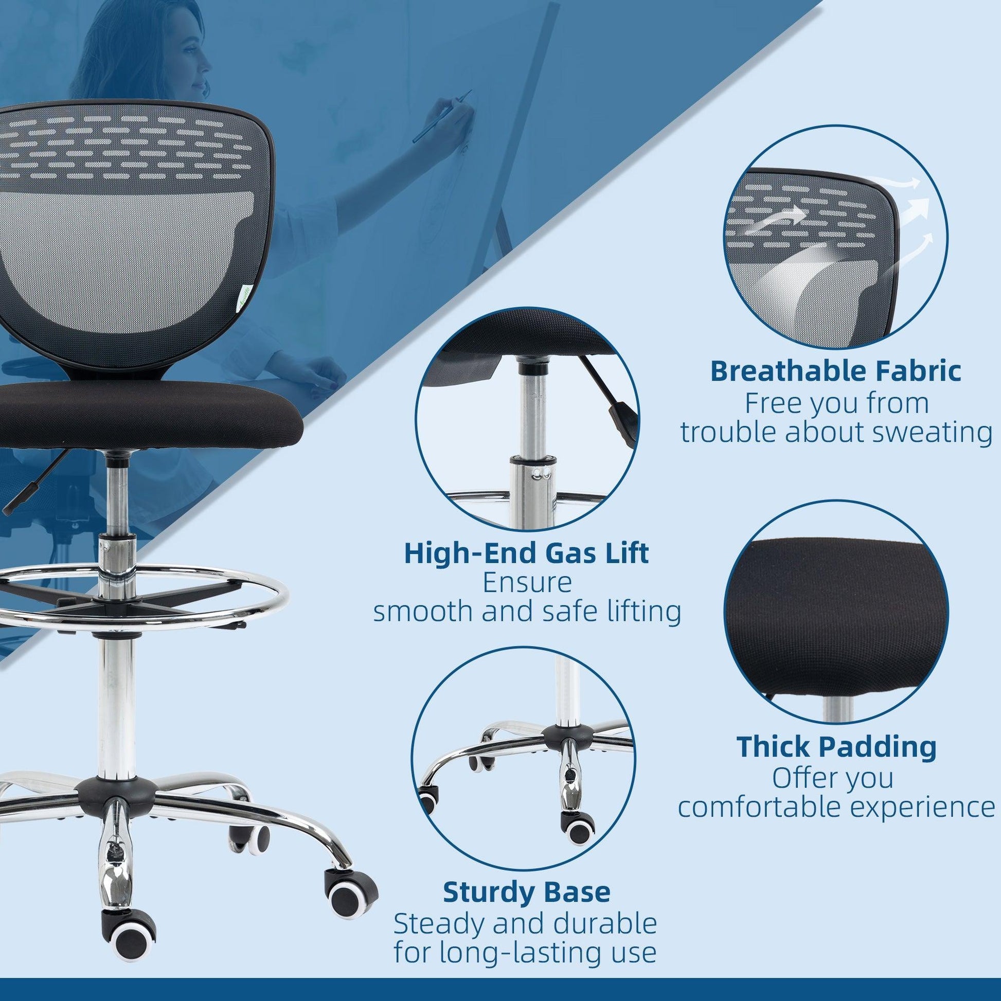 Vinsetto Mesh Drafting Chair - ALL4U RETAILER LTD