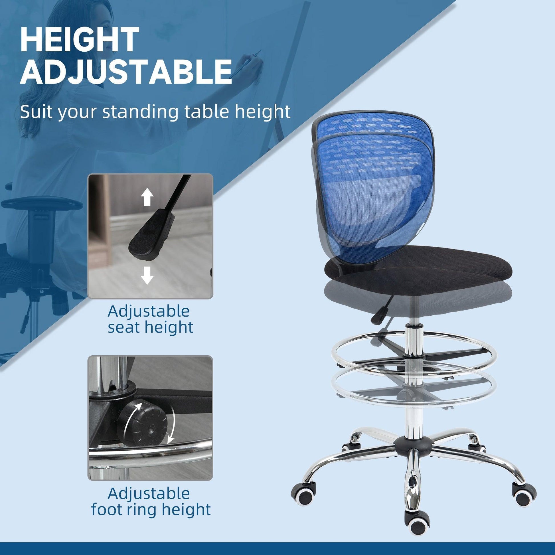 Vinsetto Mesh Drafting Chair - Dark Blue - ALL4U RETAILER LTD