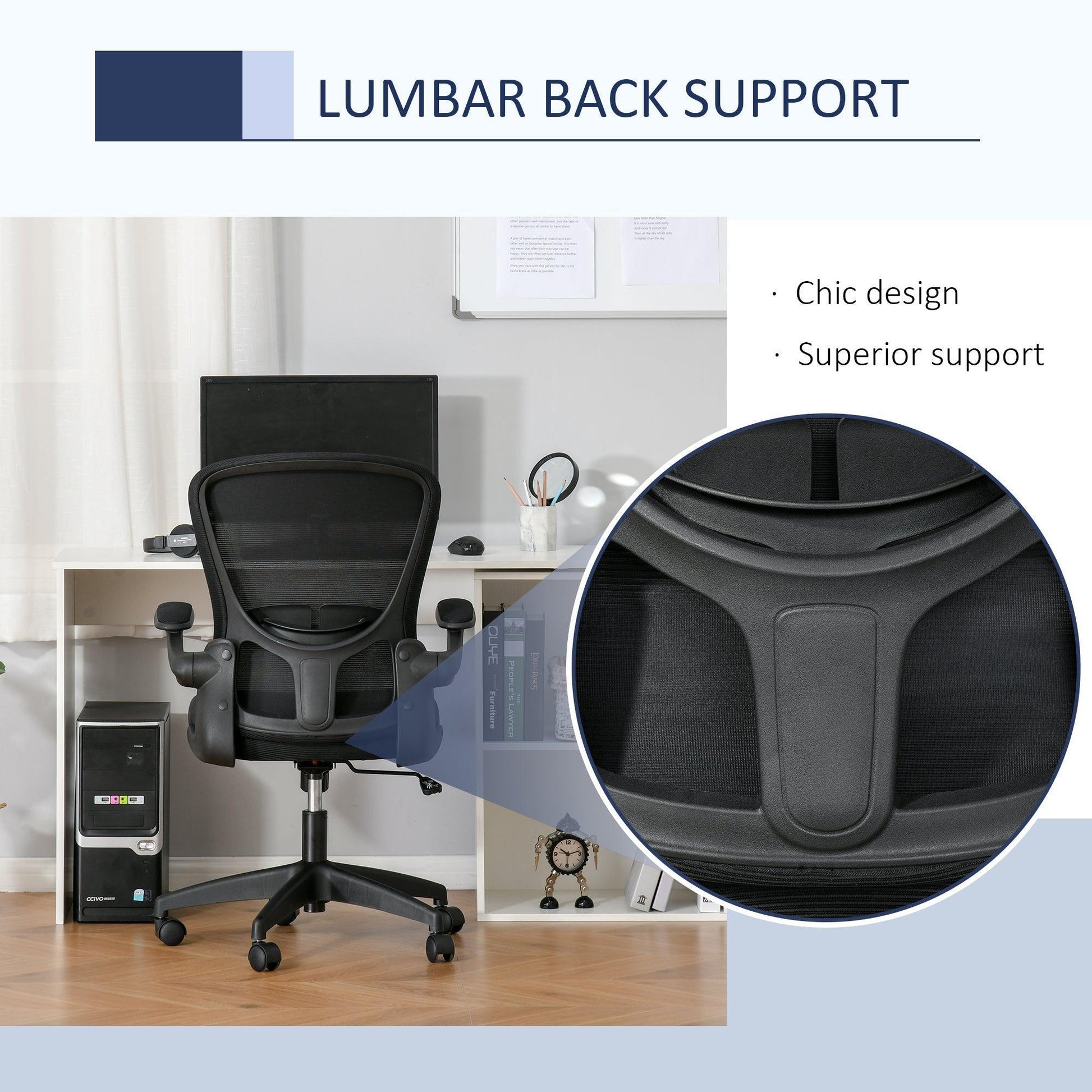 Vinsetto Mesh Office Chair: Adjustable with Lumbar Support - ALL4U RETAILER LTD