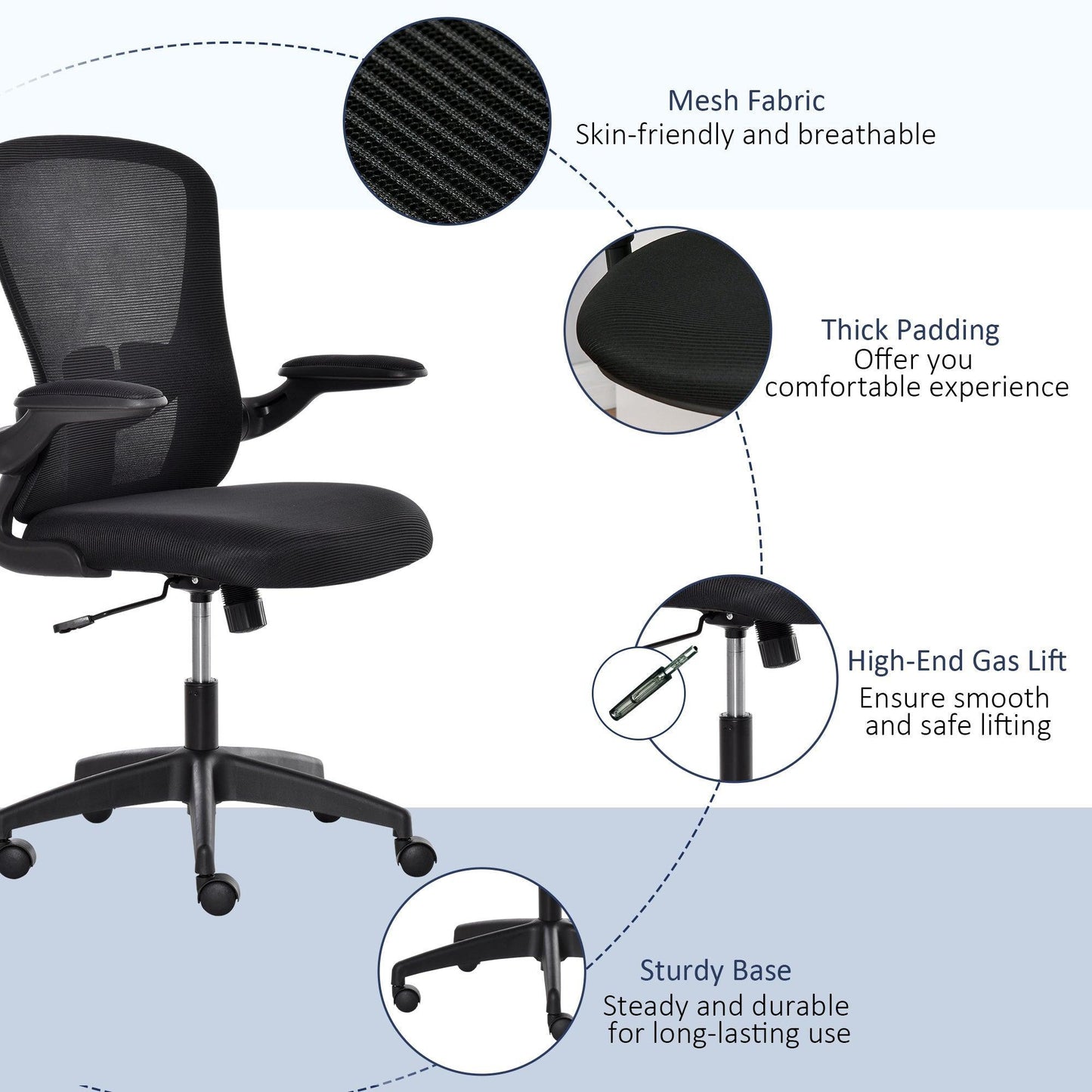 Vinsetto Mesh Office Chair: Adjustable with Lumbar Support - ALL4U RETAILER LTD