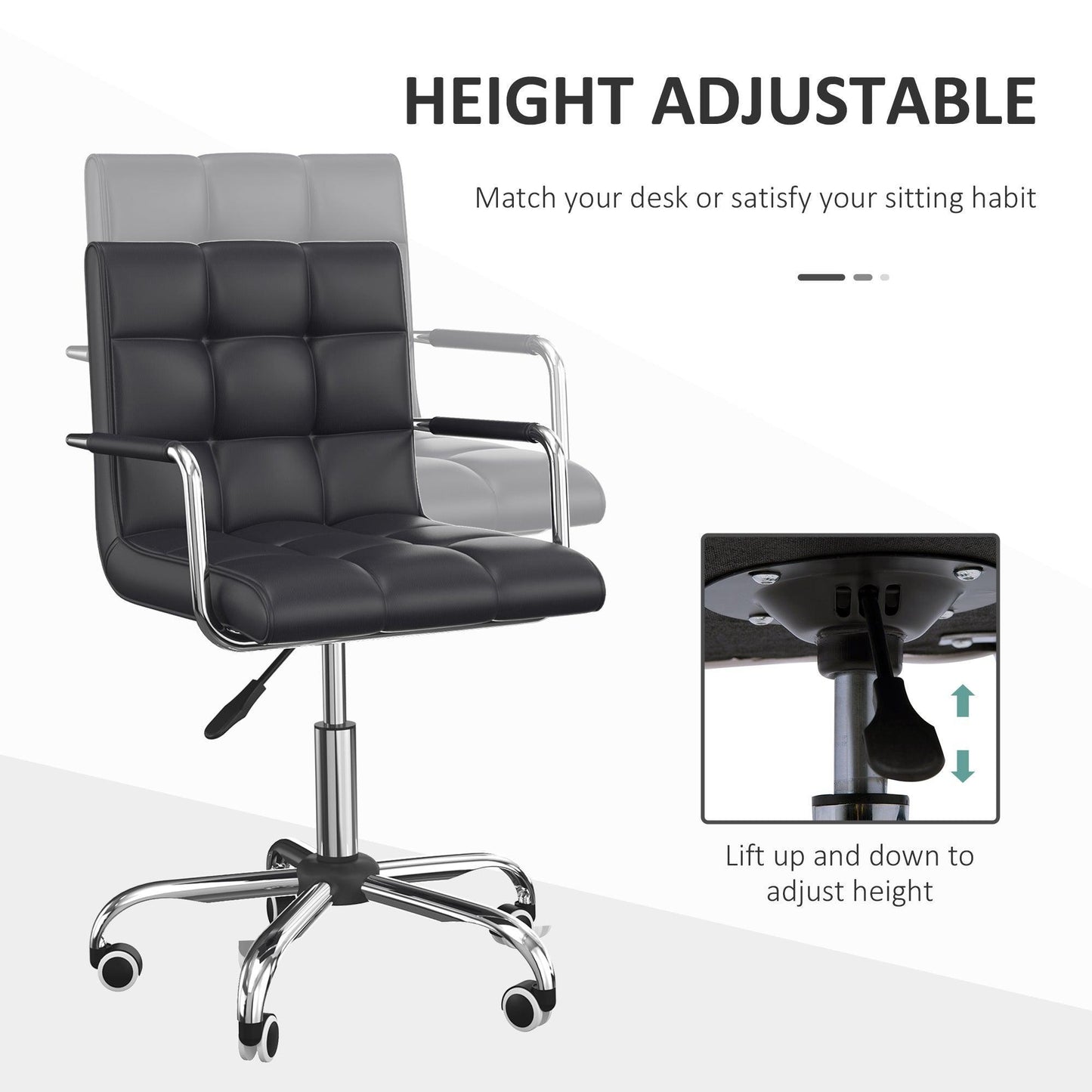 Vinsetto Office Chair: Swivel, Adjustable, PU Leather (Black) - ALL4U RETAILER LTD