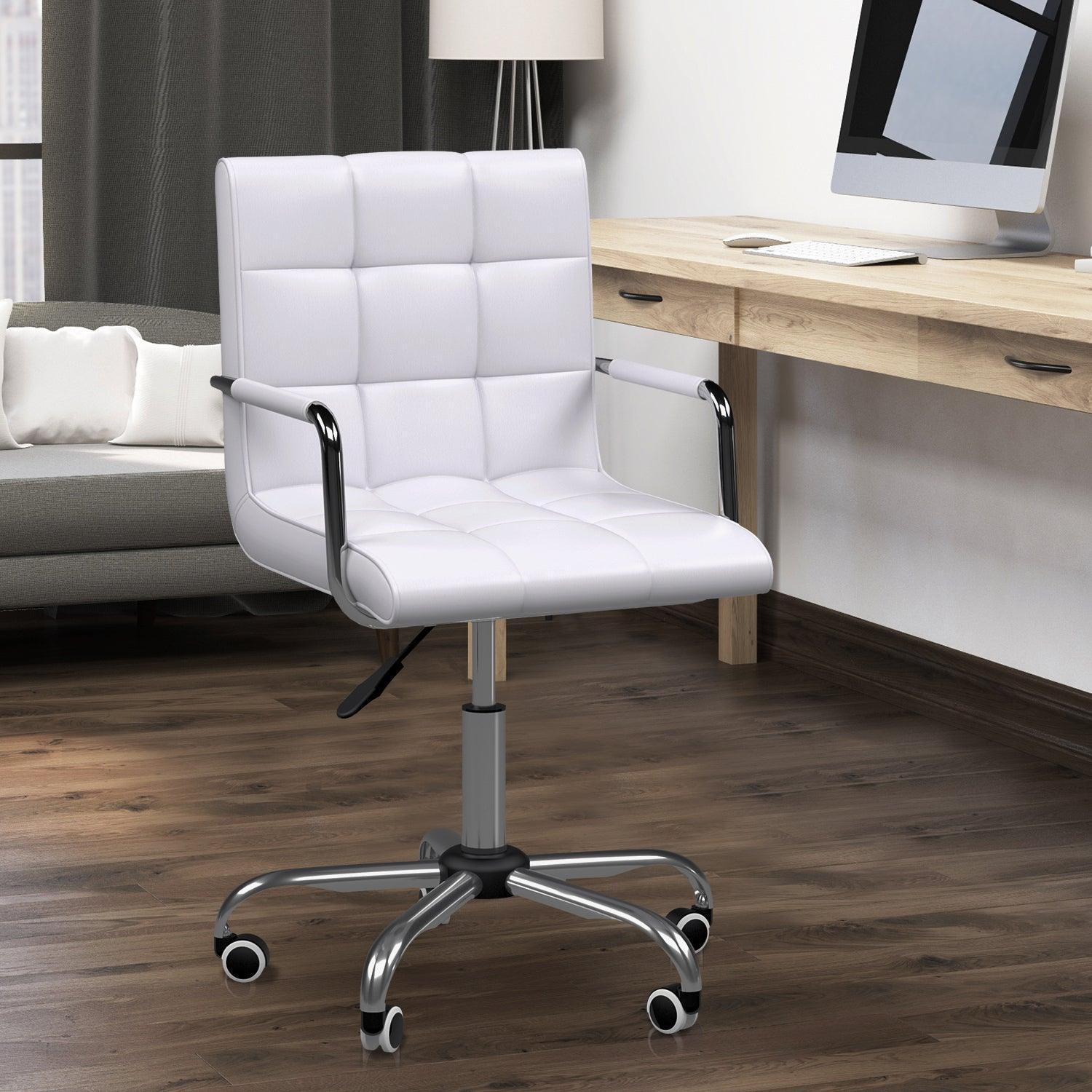 Vinsetto Mid Back Swivel Chair: White PU Leather - ALL4U RETAILER LTD