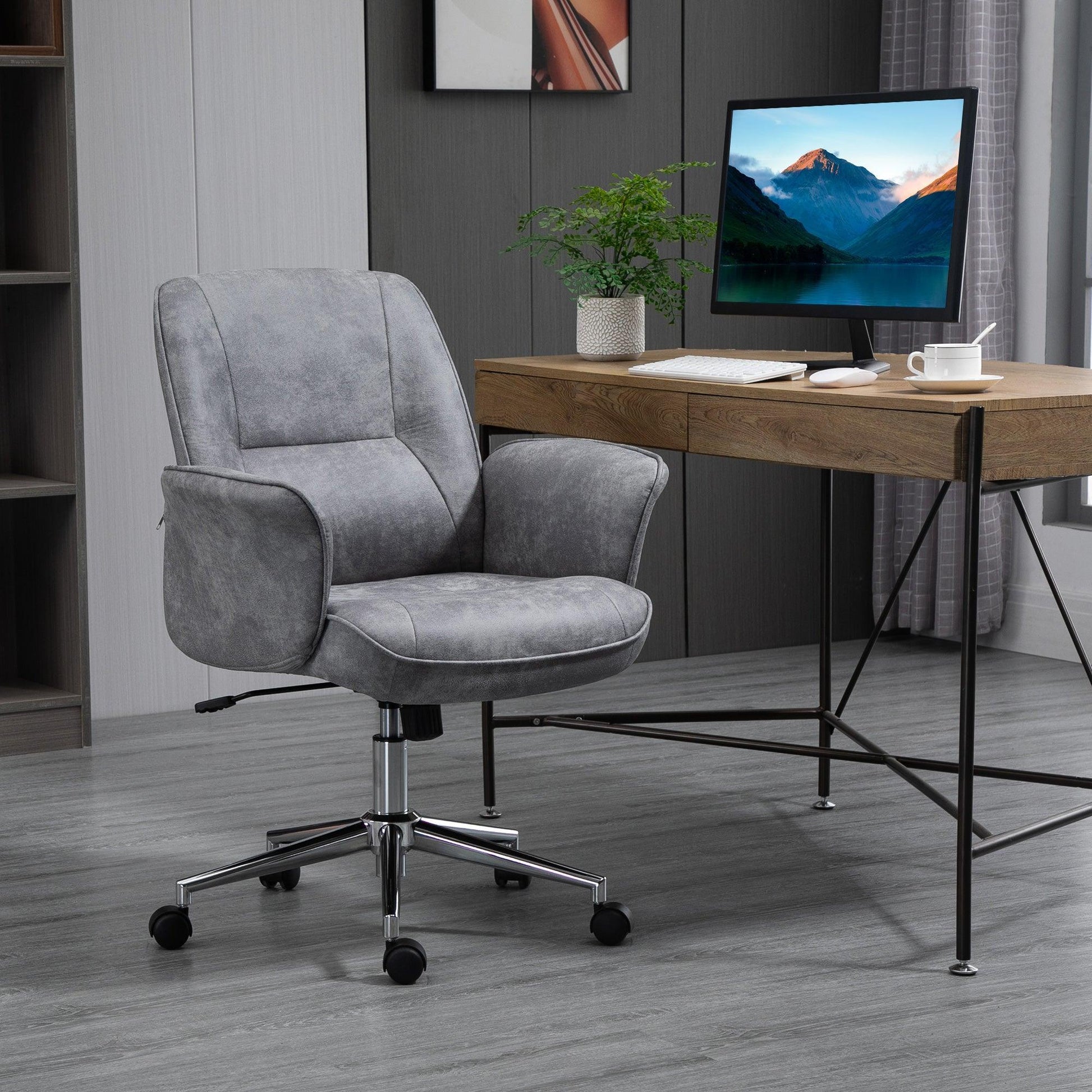 Vinsetto Mid-Back Swivel Chair: Faux Microfibre, Light Grey - ALL4U RETAILER LTD