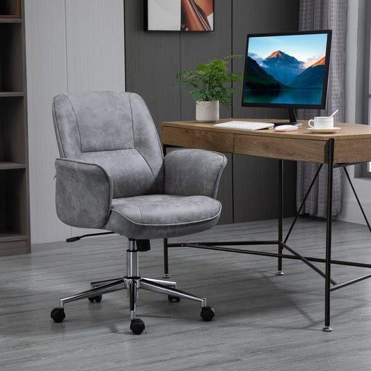 Vinsetto Mid-Back Swivel Chair: Faux Microfibre, Light Grey - ALL4U RETAILER LTD