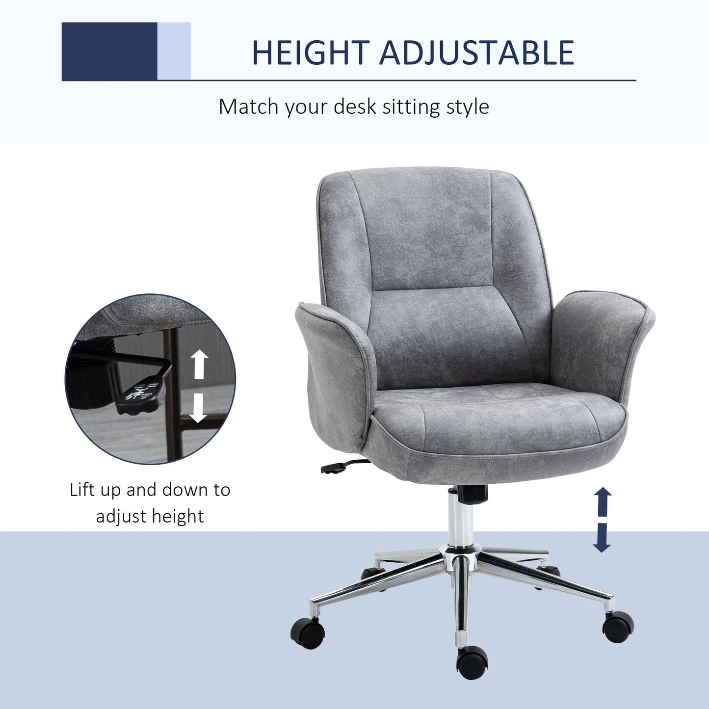 Vinsetto Mid-Back Swivel Chair: Faux Microfibre, Light Grey - ALL4U RETAILER LTD