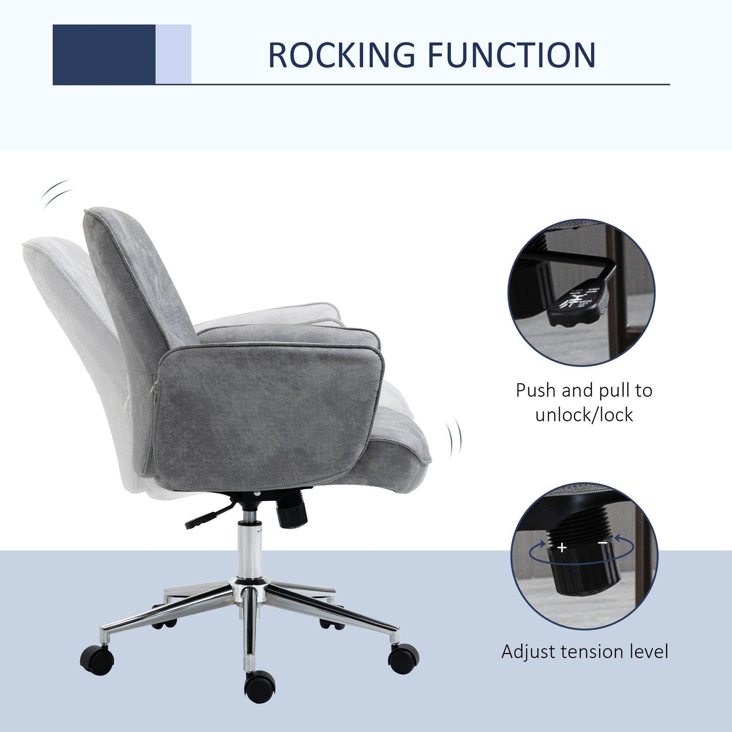 Vinsetto Mid-Back Swivel Chair: Faux Microfibre, Light Grey - ALL4U RETAILER LTD