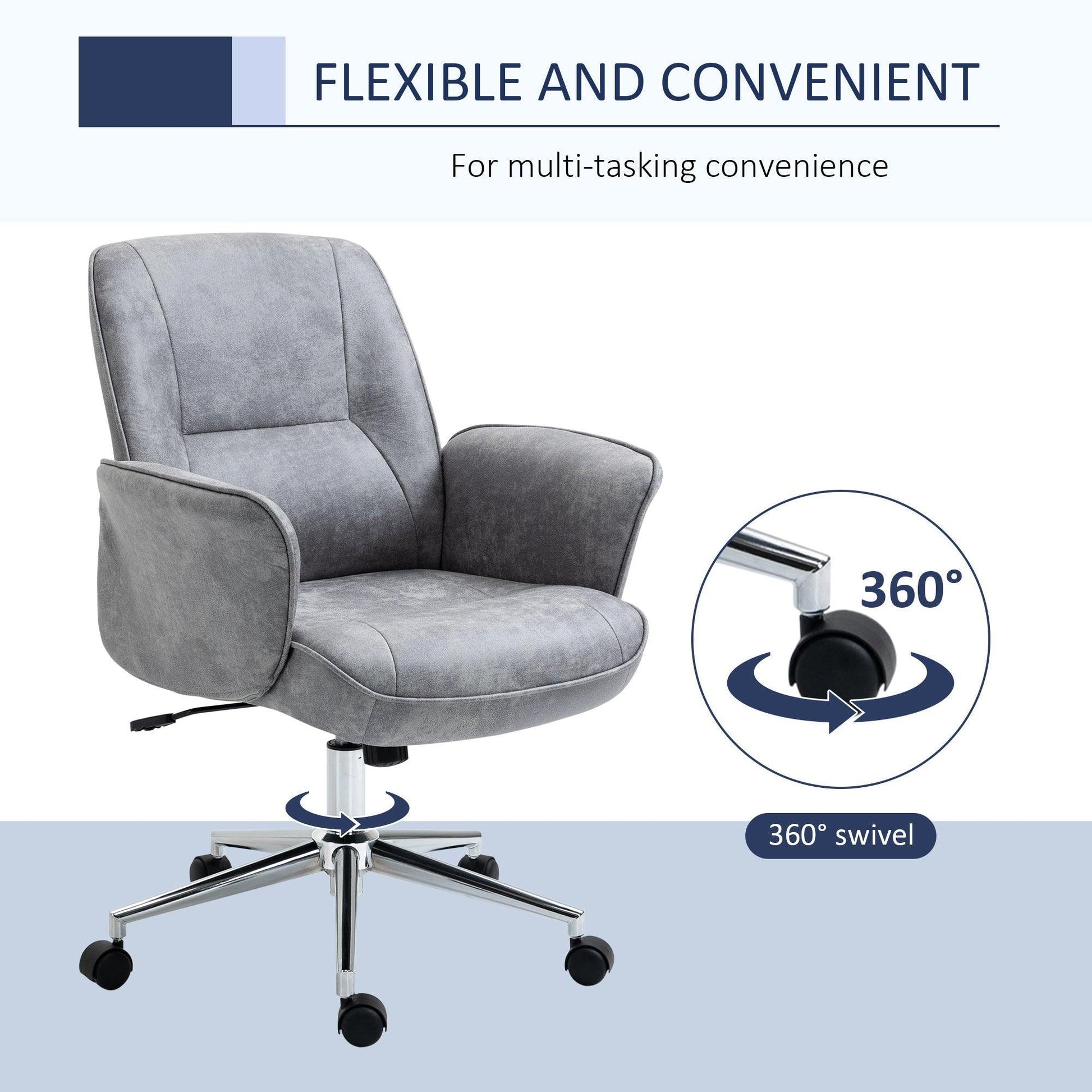 Vinsetto Mid-Back Swivel Chair: Faux Microfibre, Light Grey - ALL4U RETAILER LTD