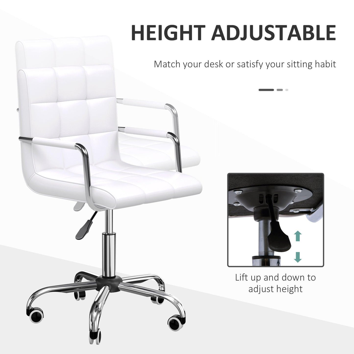 Vinsetto Mid Back Swivel Chair: White PU Leather - ALL4U RETAILER LTD