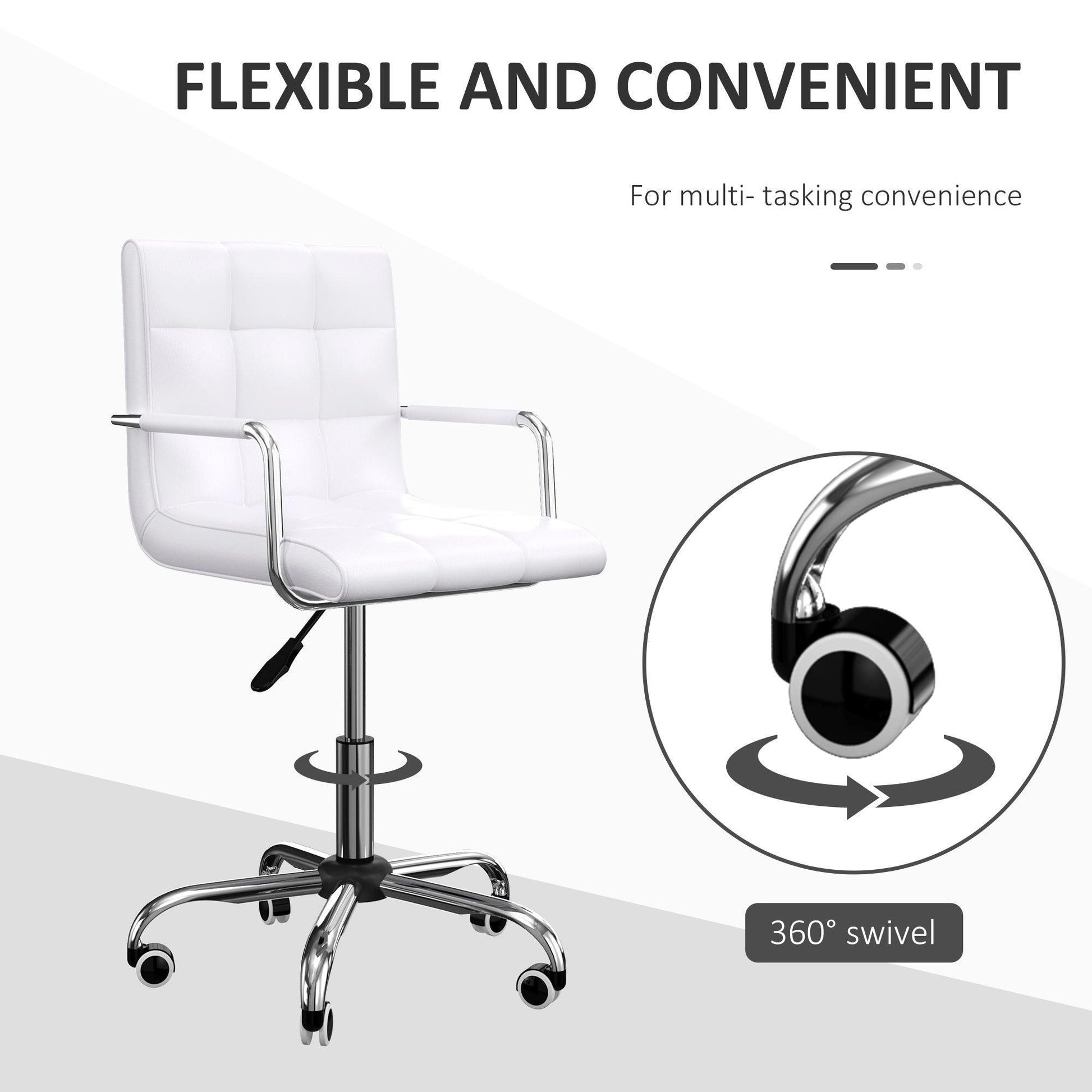 Vinsetto Mid Back Swivel Chair: White PU Leather - ALL4U RETAILER LTD