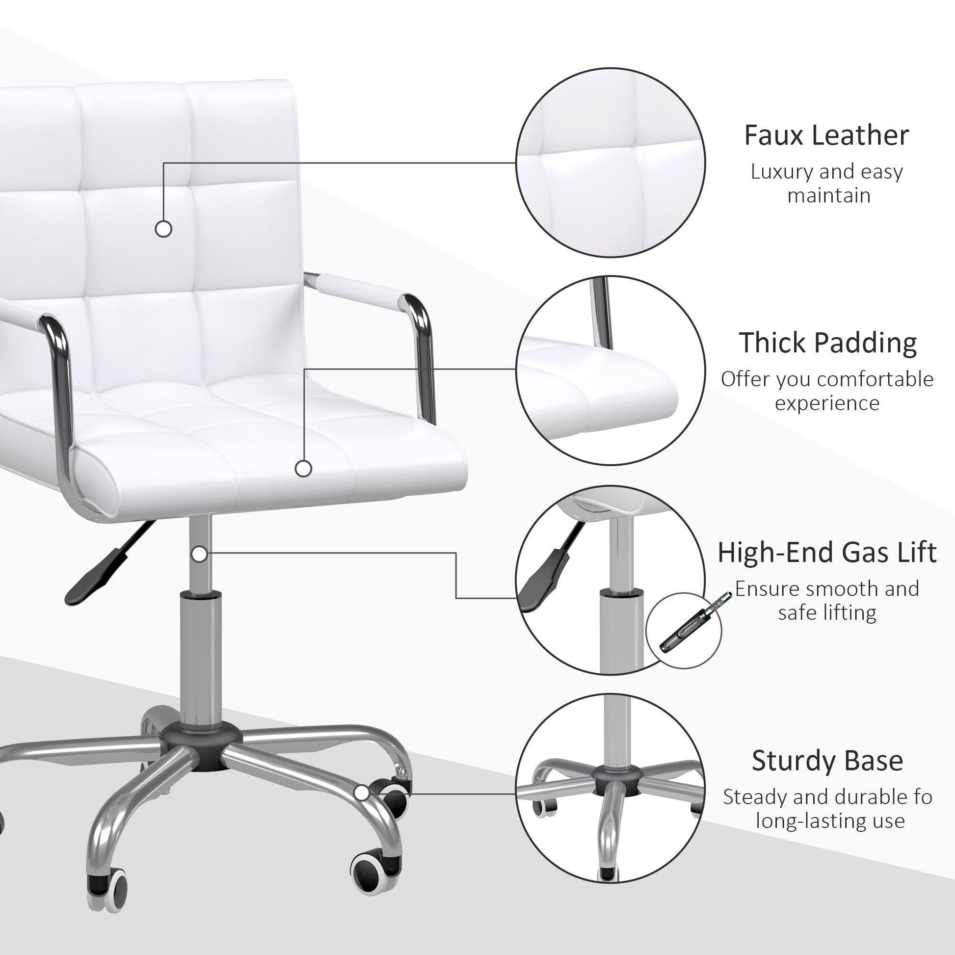 Vinsetto Mid Back Swivel Chair: White PU Leather - ALL4U RETAILER LTD