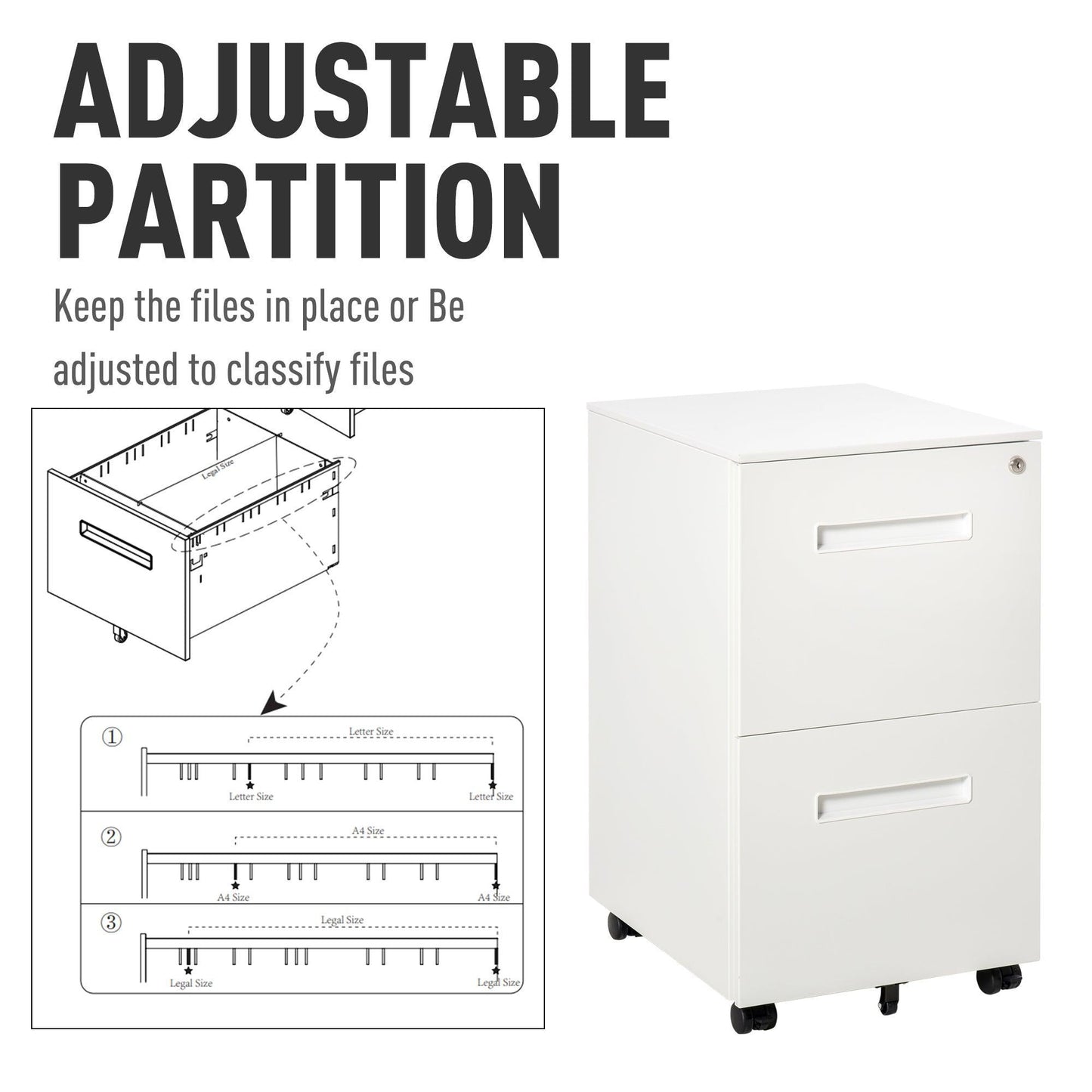 Vinsetto White File Cabinet: Adjustable, Lockable & Organised - ALL4U RETAILER LTD