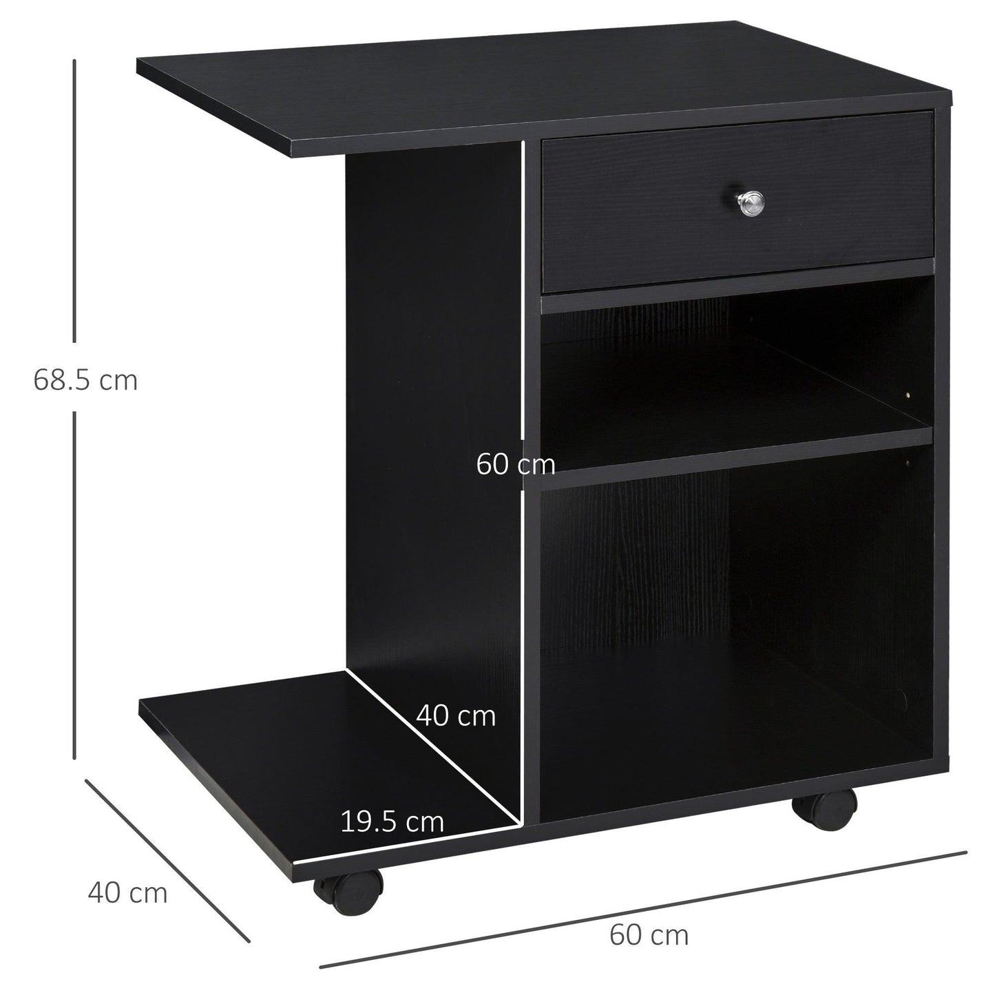 Vinsetto Mobile Printer Stand with Adjustable Shelf and Wheels - Black - ALL4U RETAILER LTD