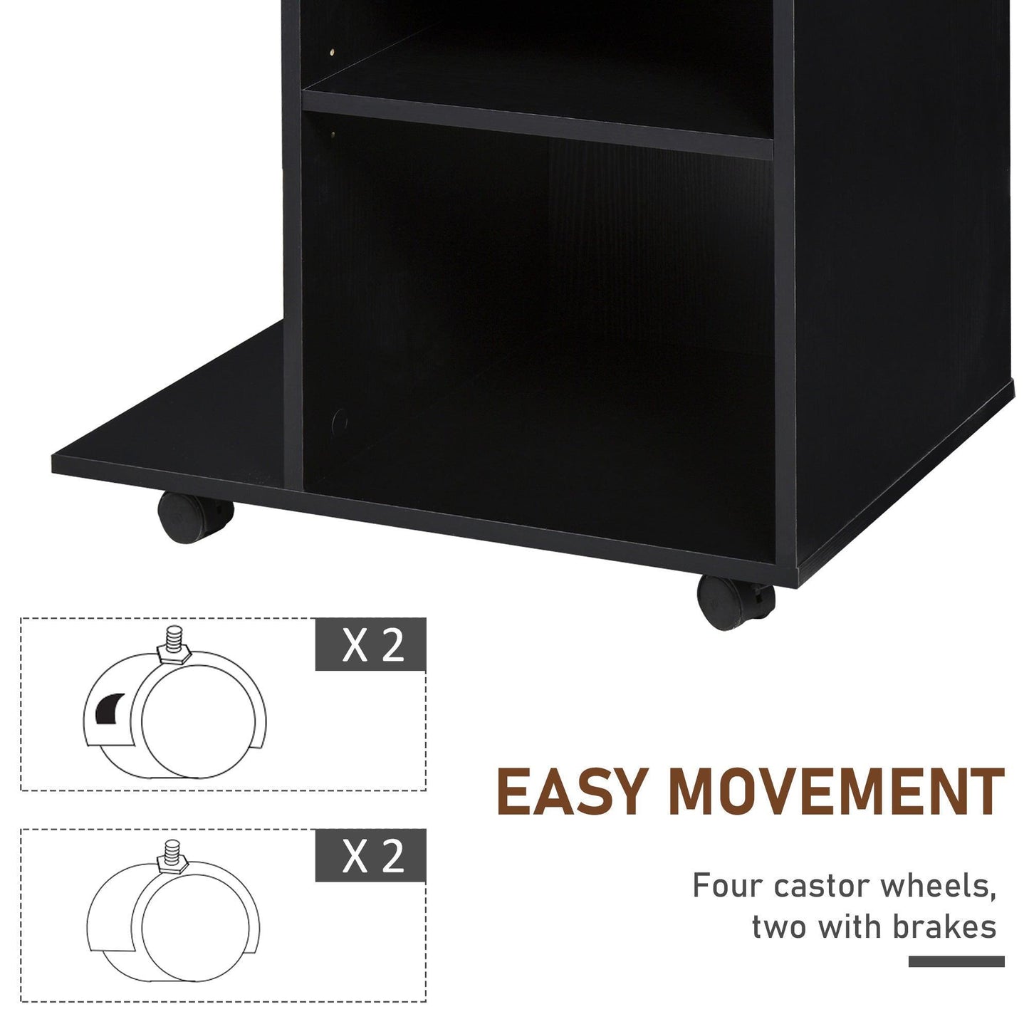 Vinsetto Mobile Printer Stand with Adjustable Shelf and Wheels - Black - ALL4U RETAILER LTD