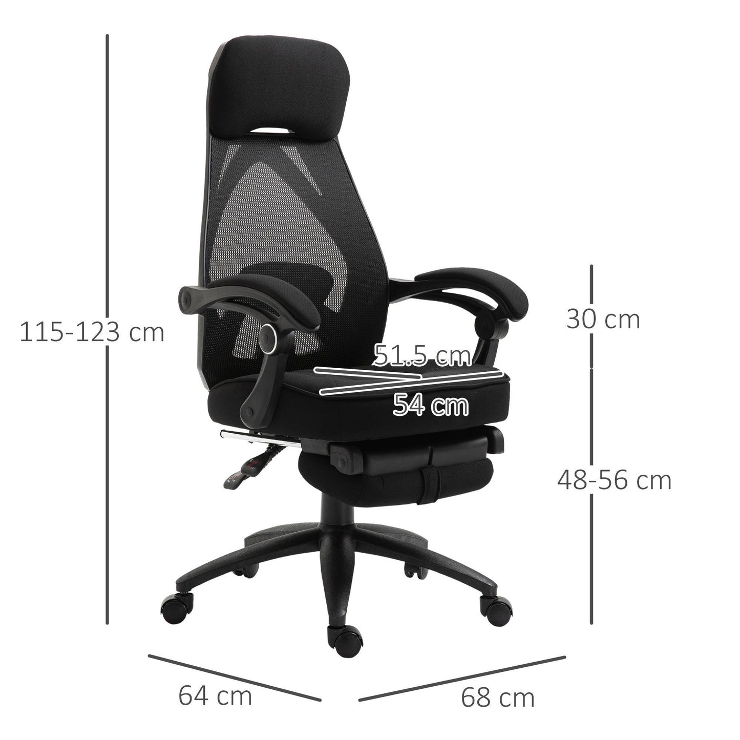 Vinsetto Office Chair with Footrest - Black - ALL4U RETAILER LTD