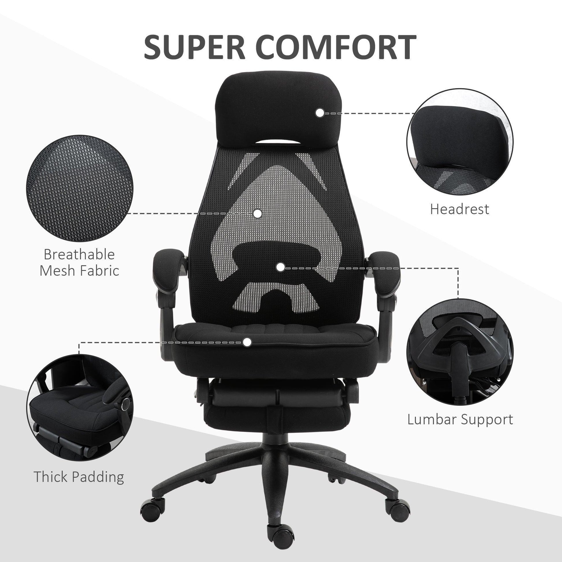 Vinsetto Office Chair with Footrest - Black - ALL4U RETAILER LTD