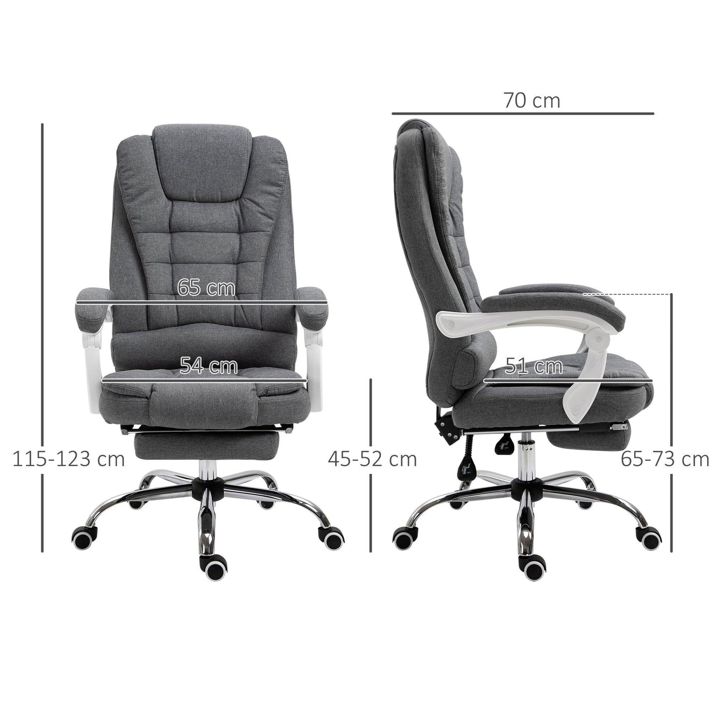 Vinsetto Office Chair with Footrest - Stylish Grey - ALL4U RETAILER LTD