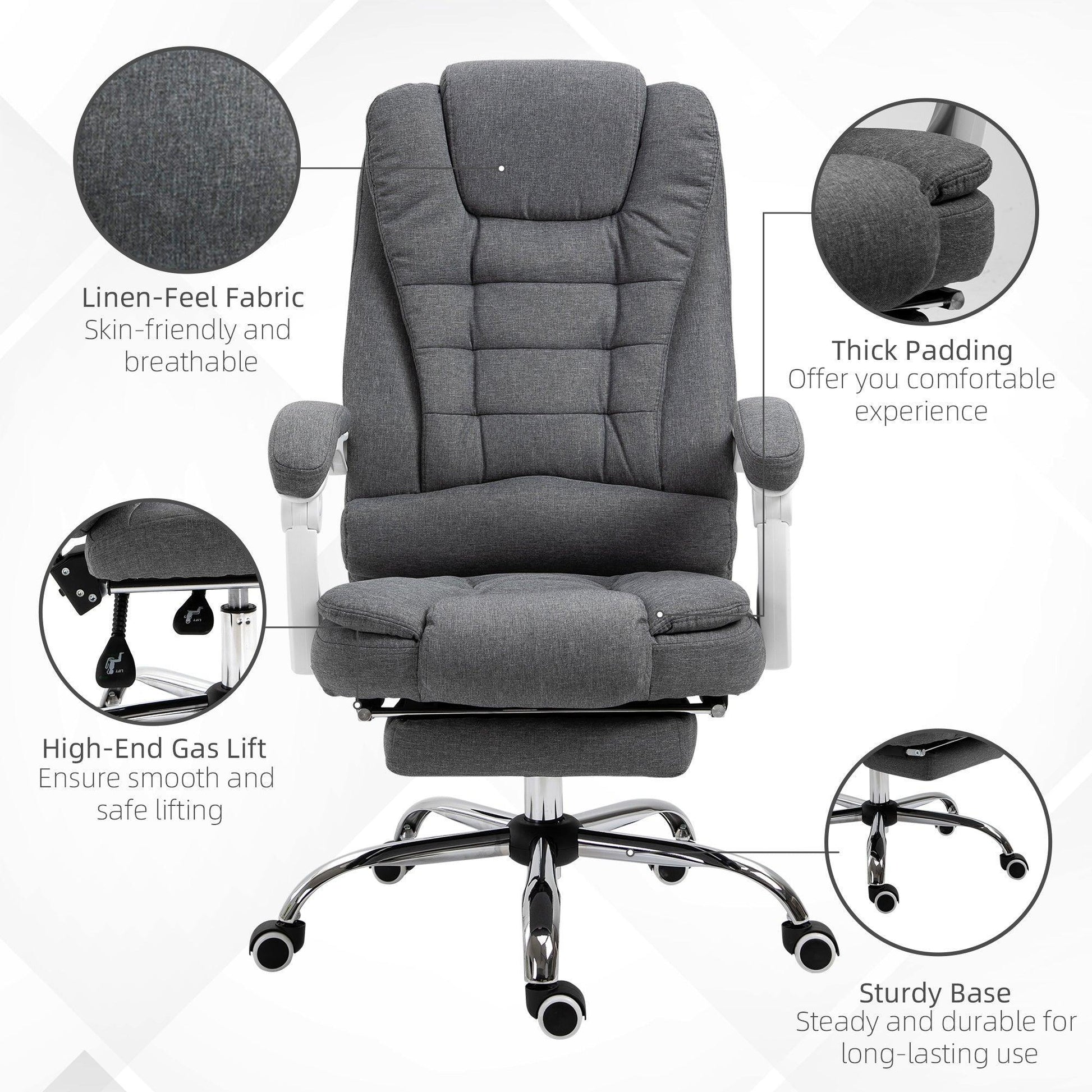 Vinsetto Office Chair with Footrest - Stylish Grey - ALL4U RETAILER LTD