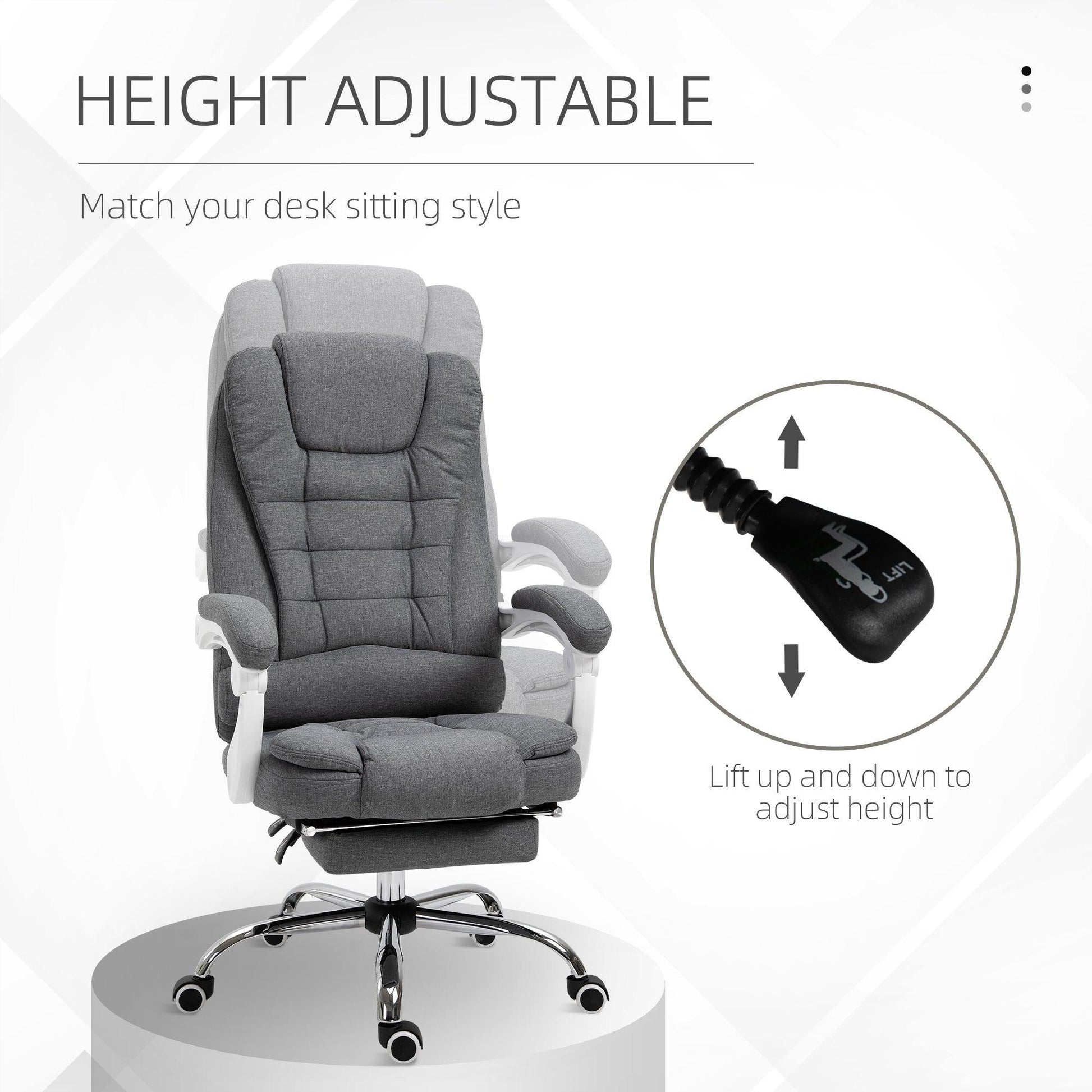 Vinsetto Office Chair with Footrest - Stylish Grey - ALL4U RETAILER LTD