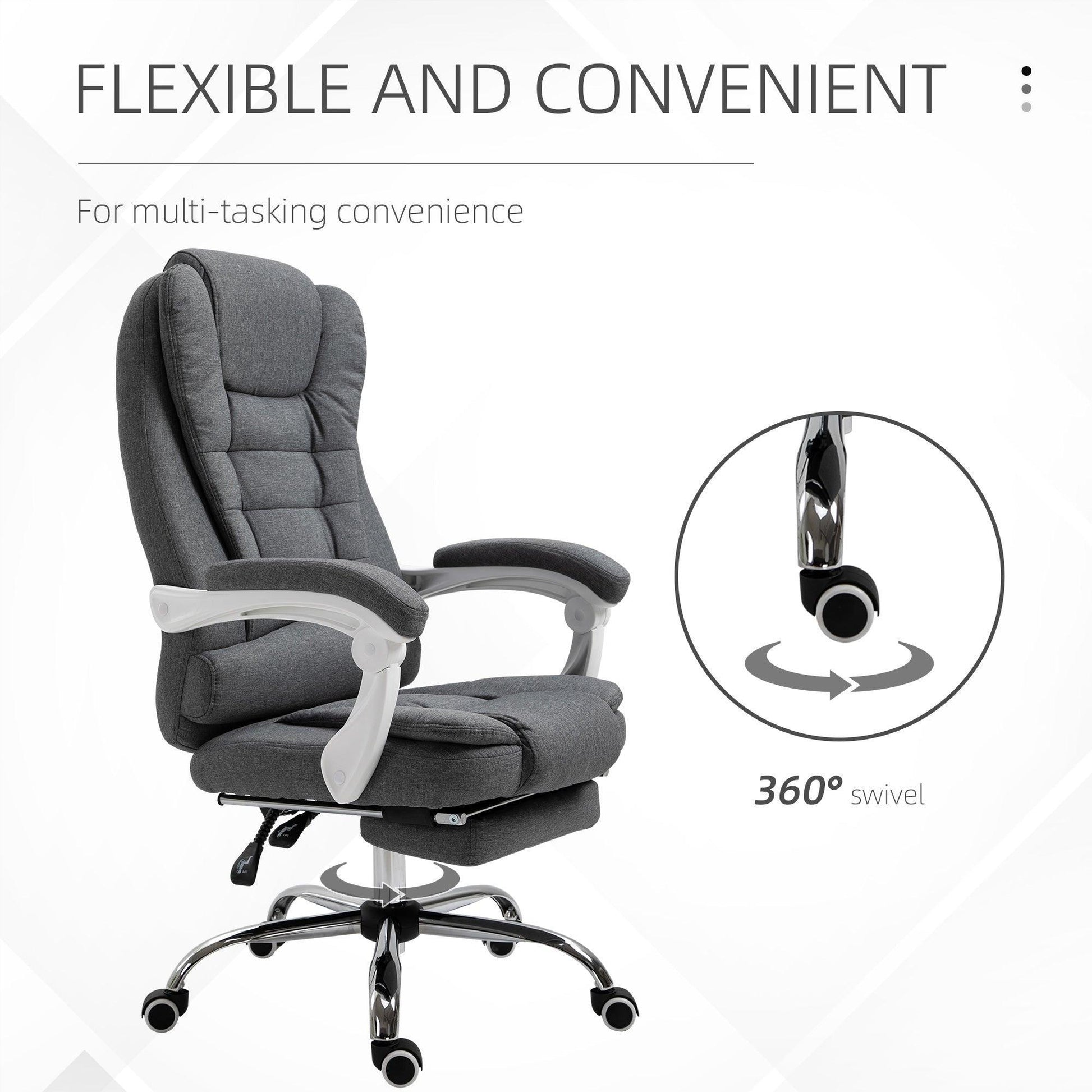 Vinsetto Office Chair with Footrest - Stylish Grey - ALL4U RETAILER LTD