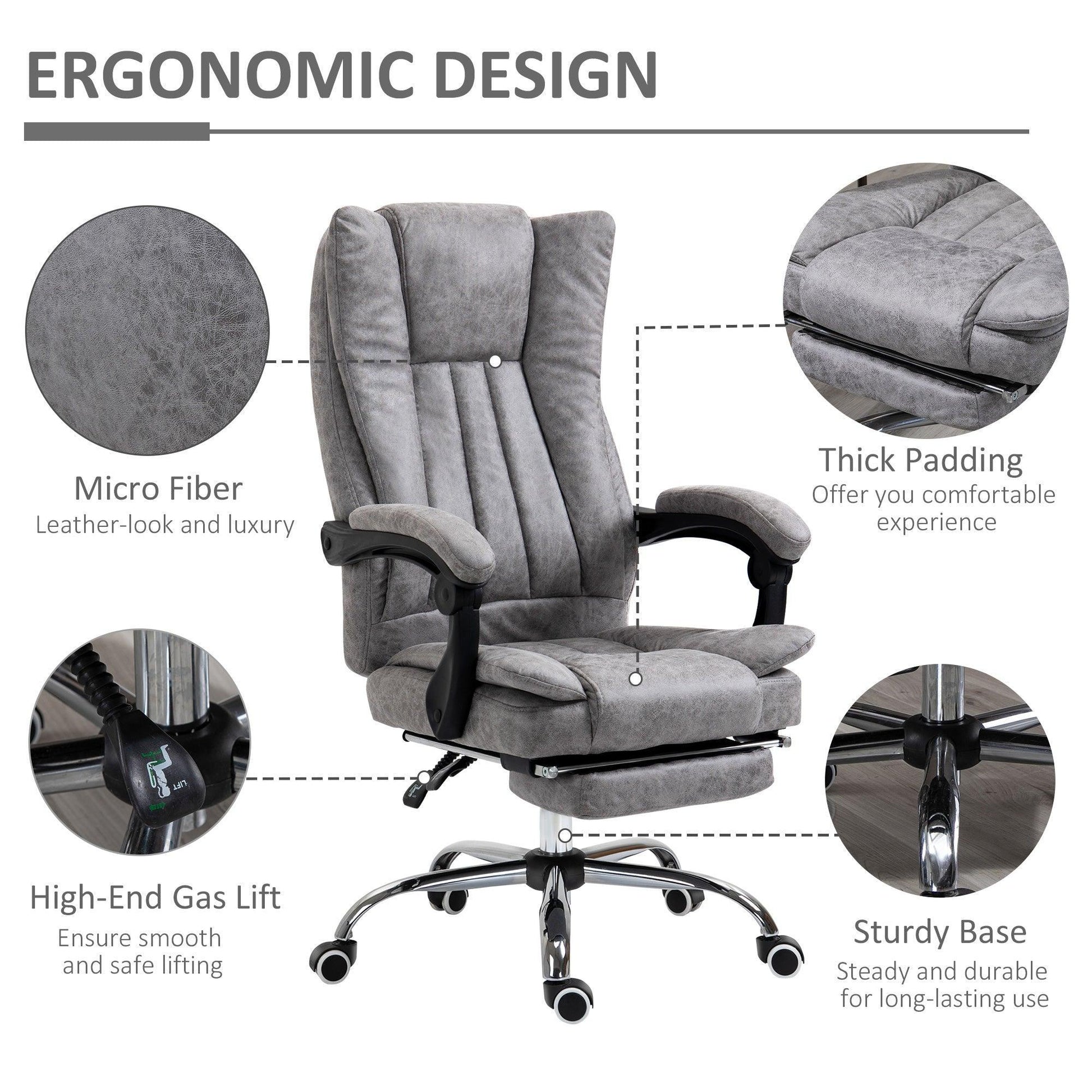 Vinsetto Office Chair with Reclining Function & Footrest - ALL4U RETAILER LTD