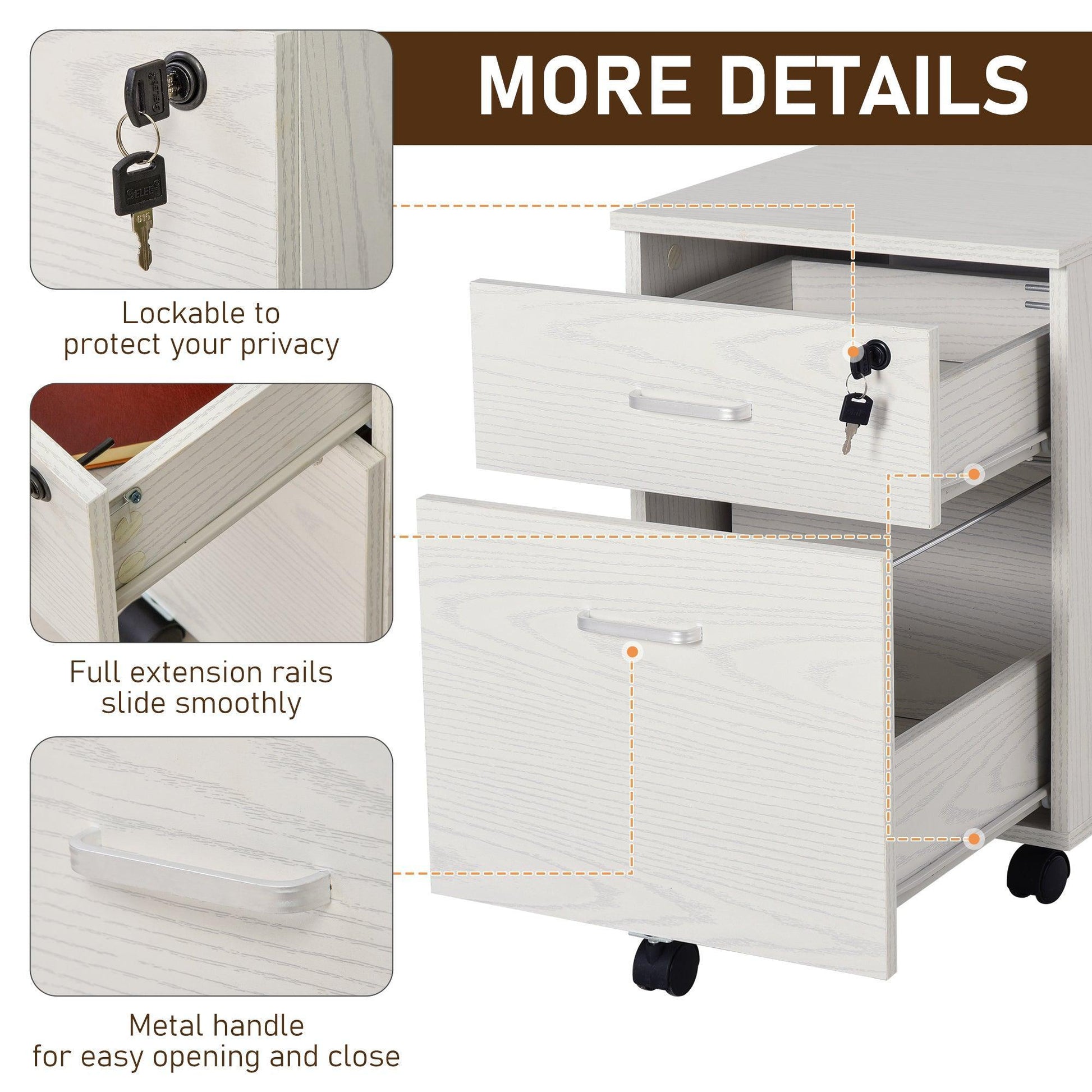 Vinsetto Office Filing Cabinet - White - ALL4U RETAILER LTD