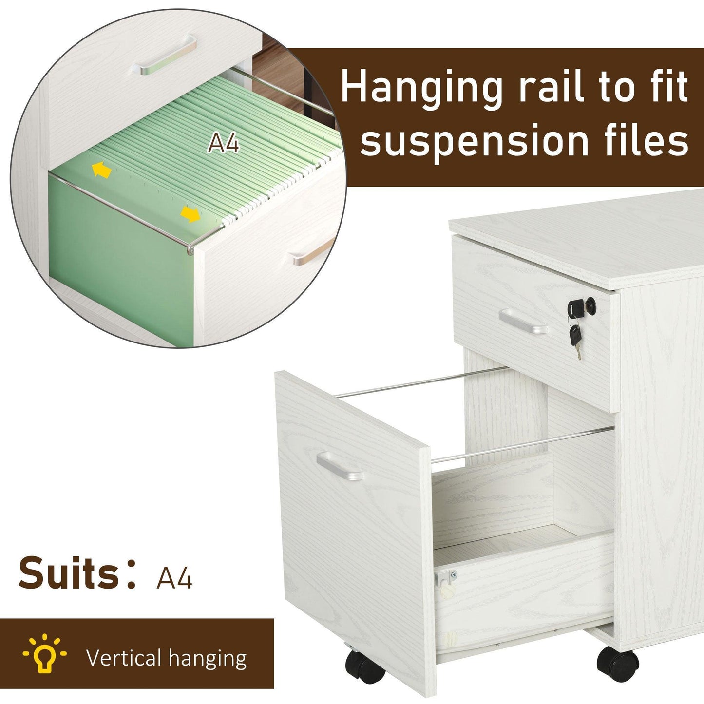 Vinsetto Office Filing Cabinet - White - ALL4U RETAILER LTD