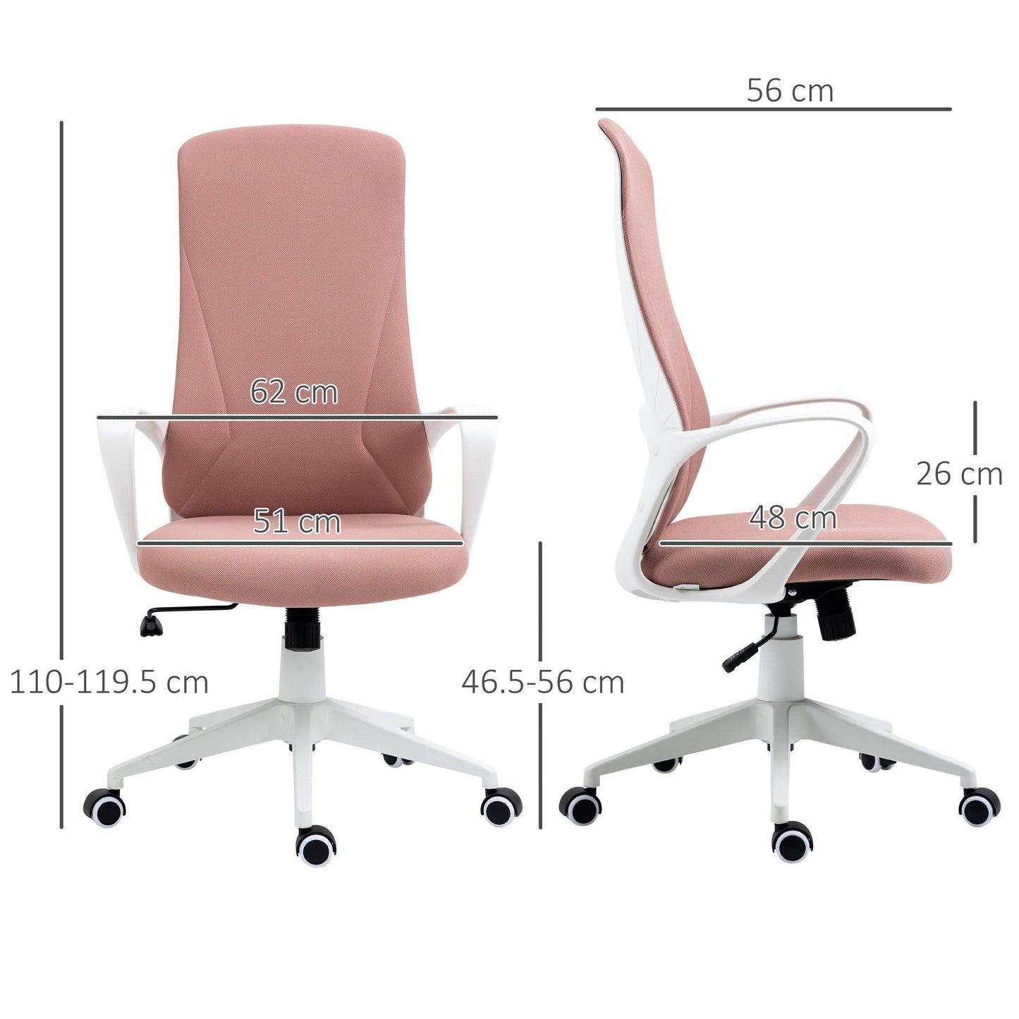 Vinsetto Pink Desk Chair with Armrests - Adjustable Height - ALL4U RETAILER LTD