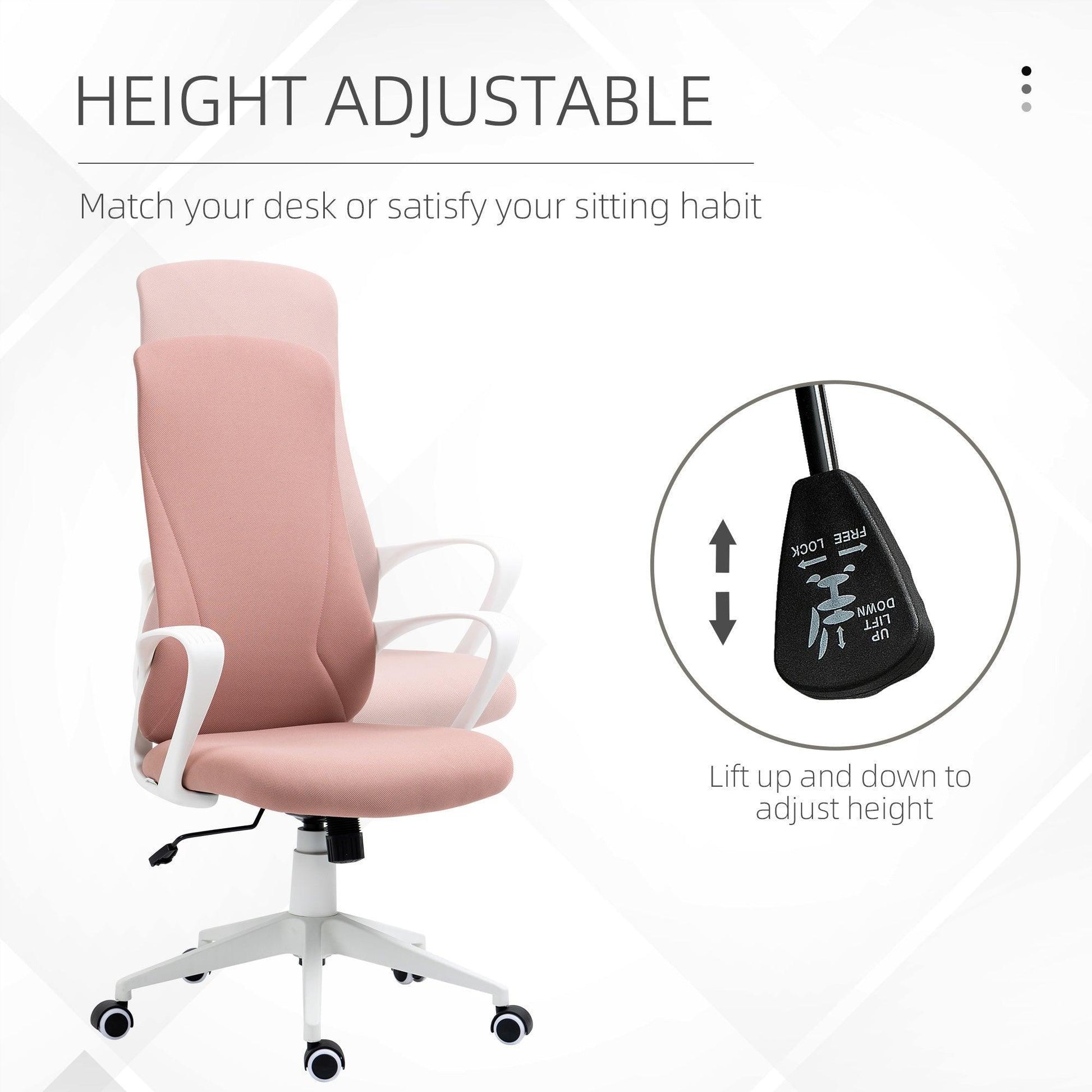 Vinsetto Pink Desk Chair with Armrests - Adjustable Height - ALL4U RETAILER LTD