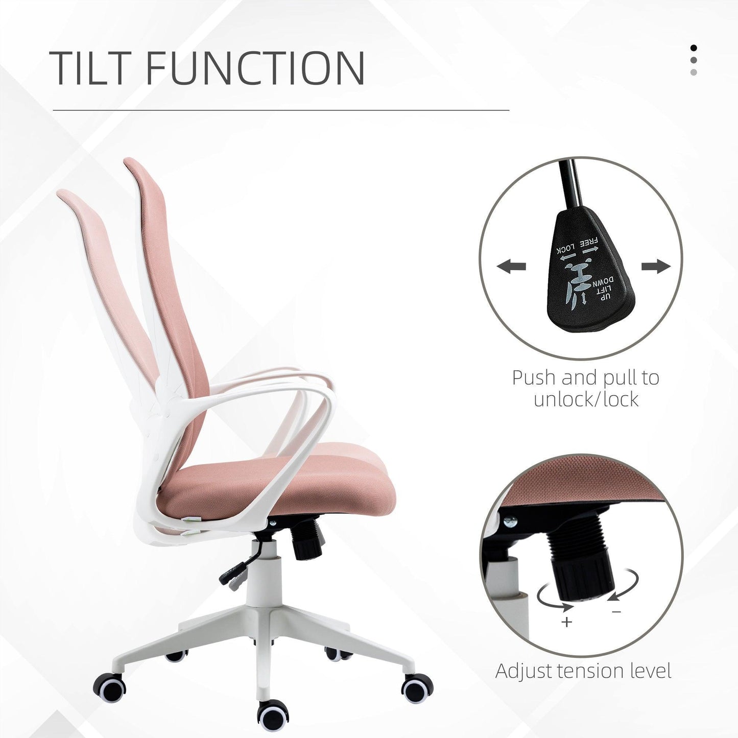 Vinsetto Pink Desk Chair with Armrests - Adjustable Height - ALL4U RETAILER LTD