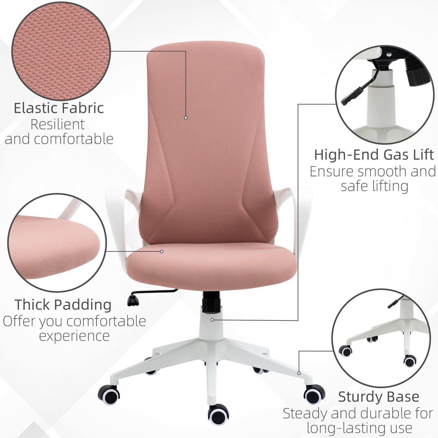 Vinsetto Pink Desk Chair with Armrests - Adjustable Height - ALL4U RETAILER LTD