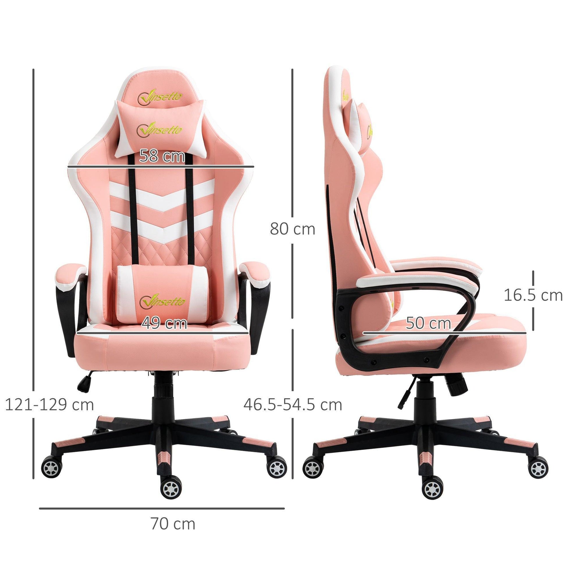 Vinsetto Pink Gaming Chair w/ Lumbar Support and Headrest - ALL4U RETAILER LTD