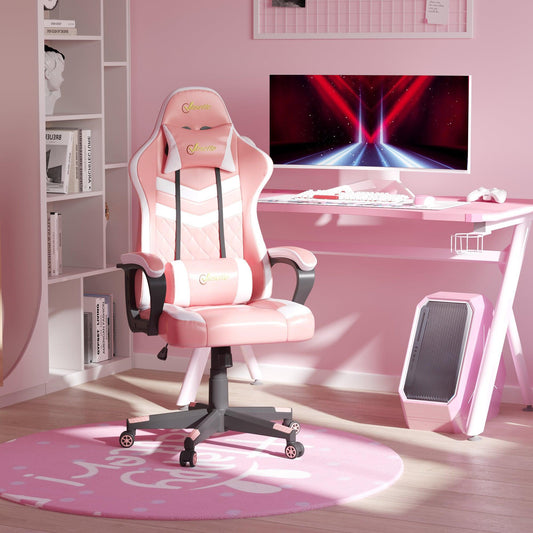 Vinsetto Pink White Racing Gaming Chair with Lumbar Support - ALL4U RETAILER LTD
