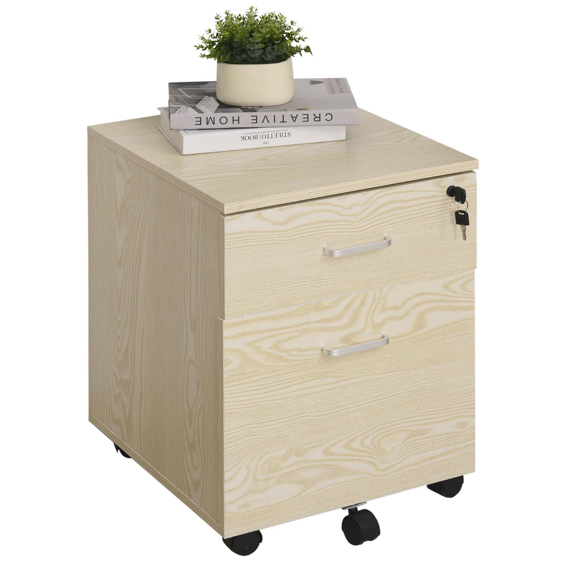 Vinsetto Portable Filing Cabinet with Lock - Oak Finish - ALL4U RETAILER LTD