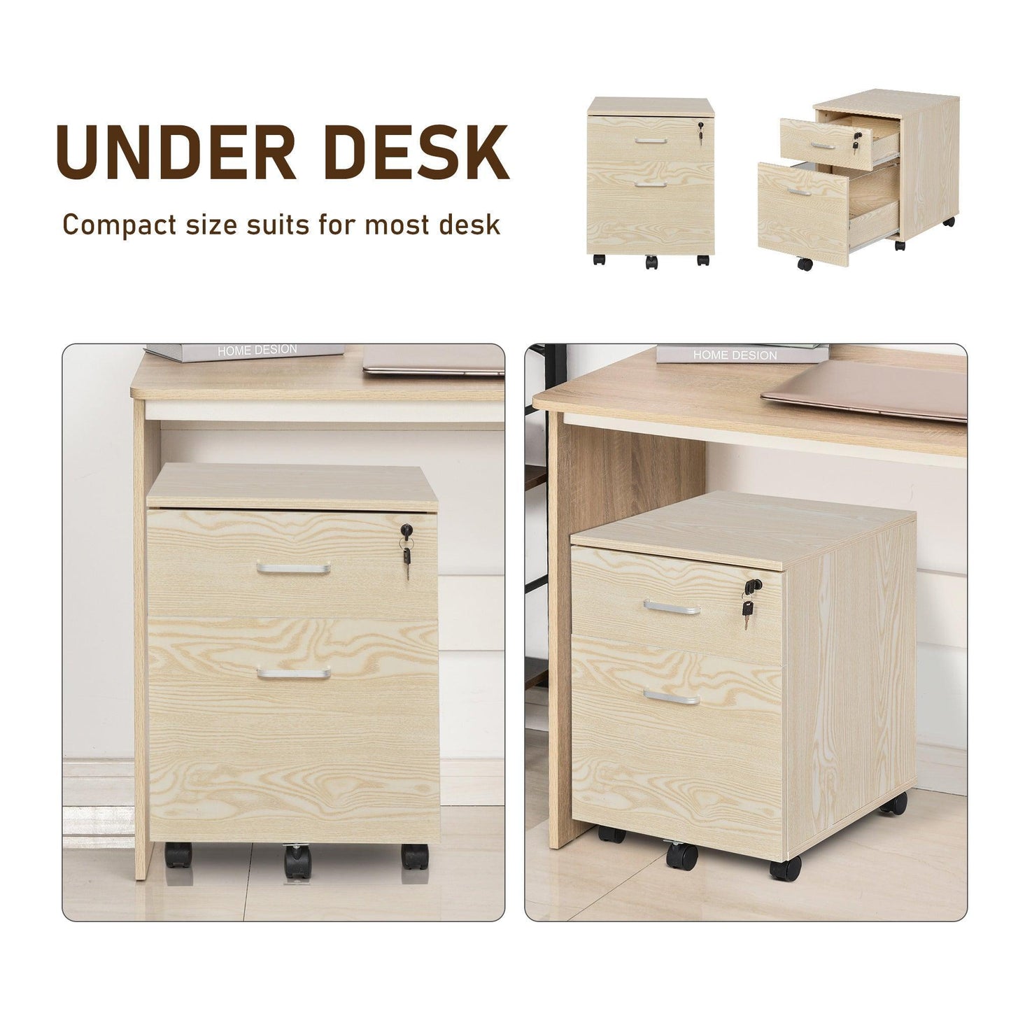 Vinsetto Portable Filing Cabinet with Lock - Oak Finish - ALL4U RETAILER LTD