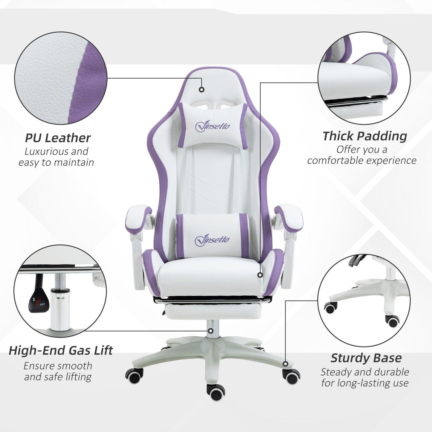 Vinsetto Purple Gaming Chair with Reclining Seat & Footrest - ALL4U RETAILER LTD