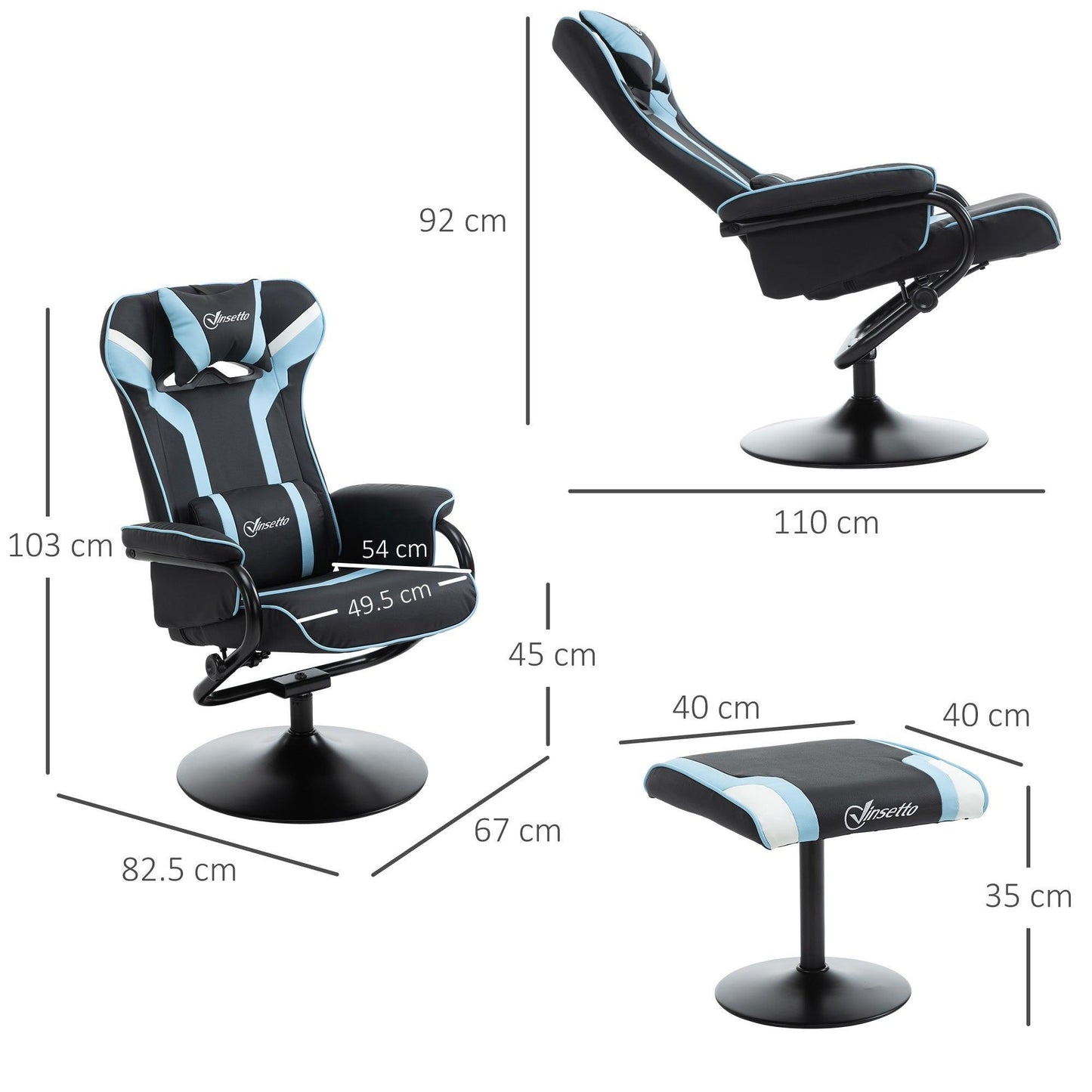 Vinsetto Recliner Chair Set: Racing Style with Footrest - ALL4U RETAILER LTD