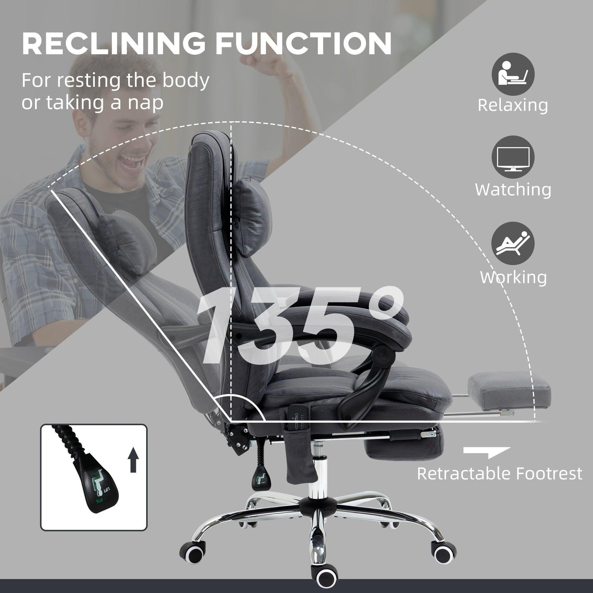 Vinsetto Reclining Office Chair with Footrest - ALL4U RETAILER LTD