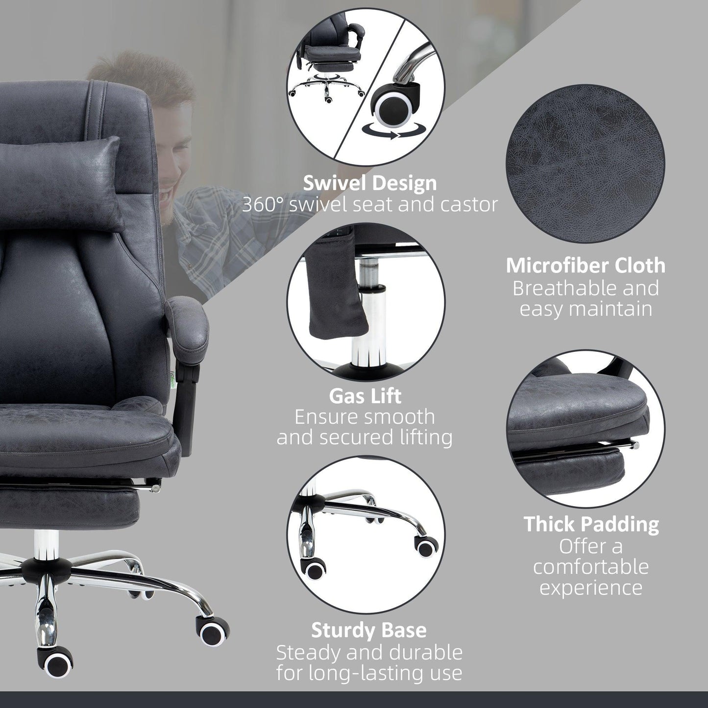 Vinsetto Reclining Office Chair with Footrest - ALL4U RETAILER LTD