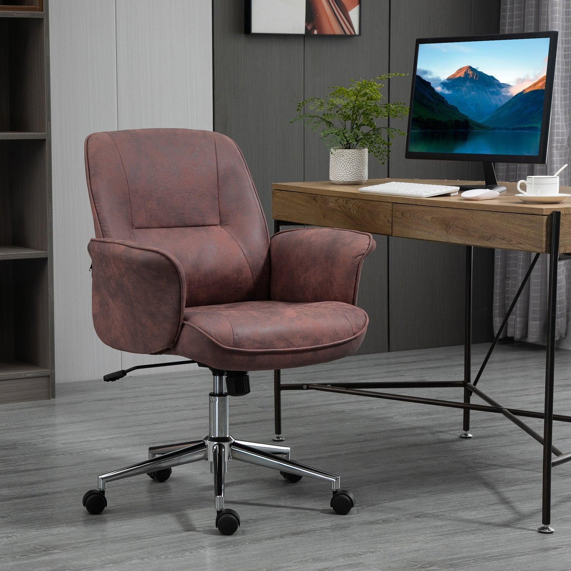 Vinsetto Red Office Chair - Swivel Wheels, Mid Back, Microfibre - ALL4U RETAILER LTD