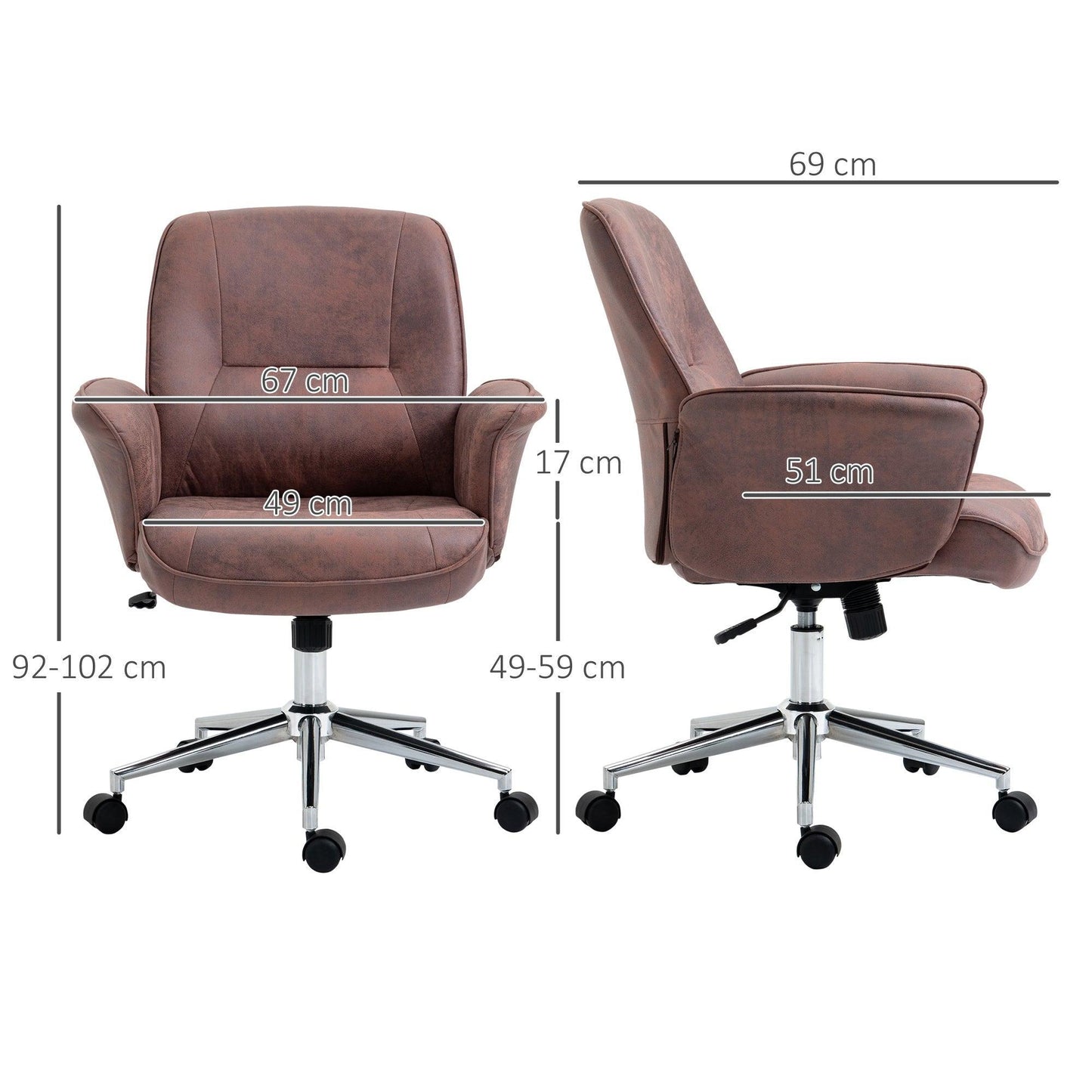 Vinsetto Red Office Chair - Swivel Wheels, Mid Back, Microfibre - ALL4U RETAILER LTD